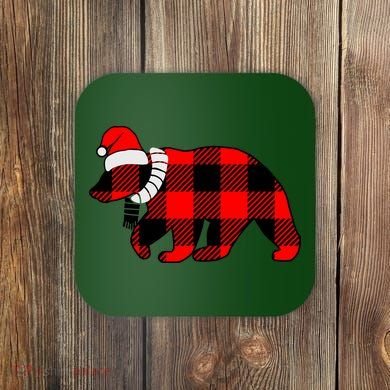 Plaid Polar Bear Christmas Holiday Coaster