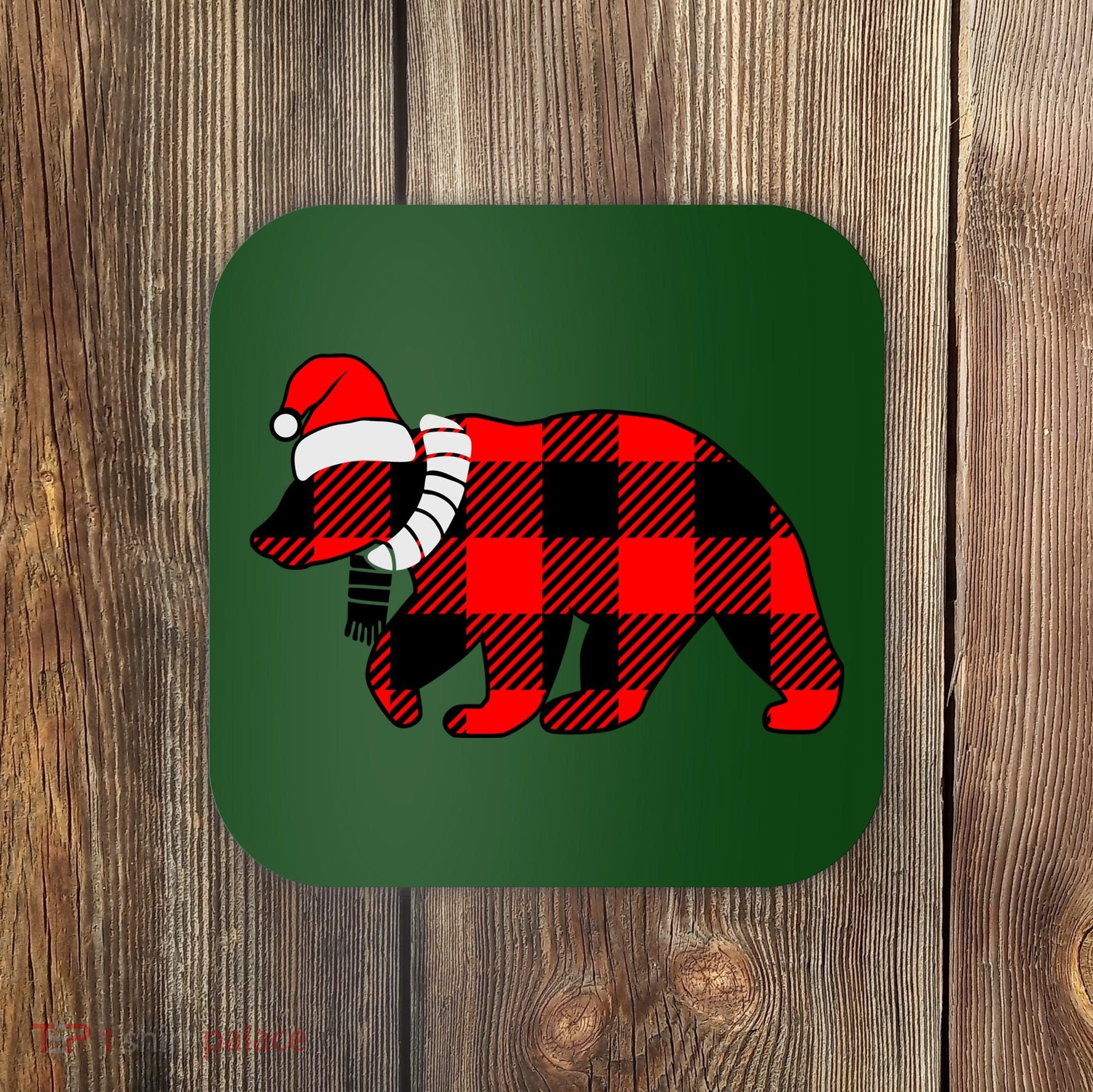 Plaid Polar Bear Christmas Holiday Coaster