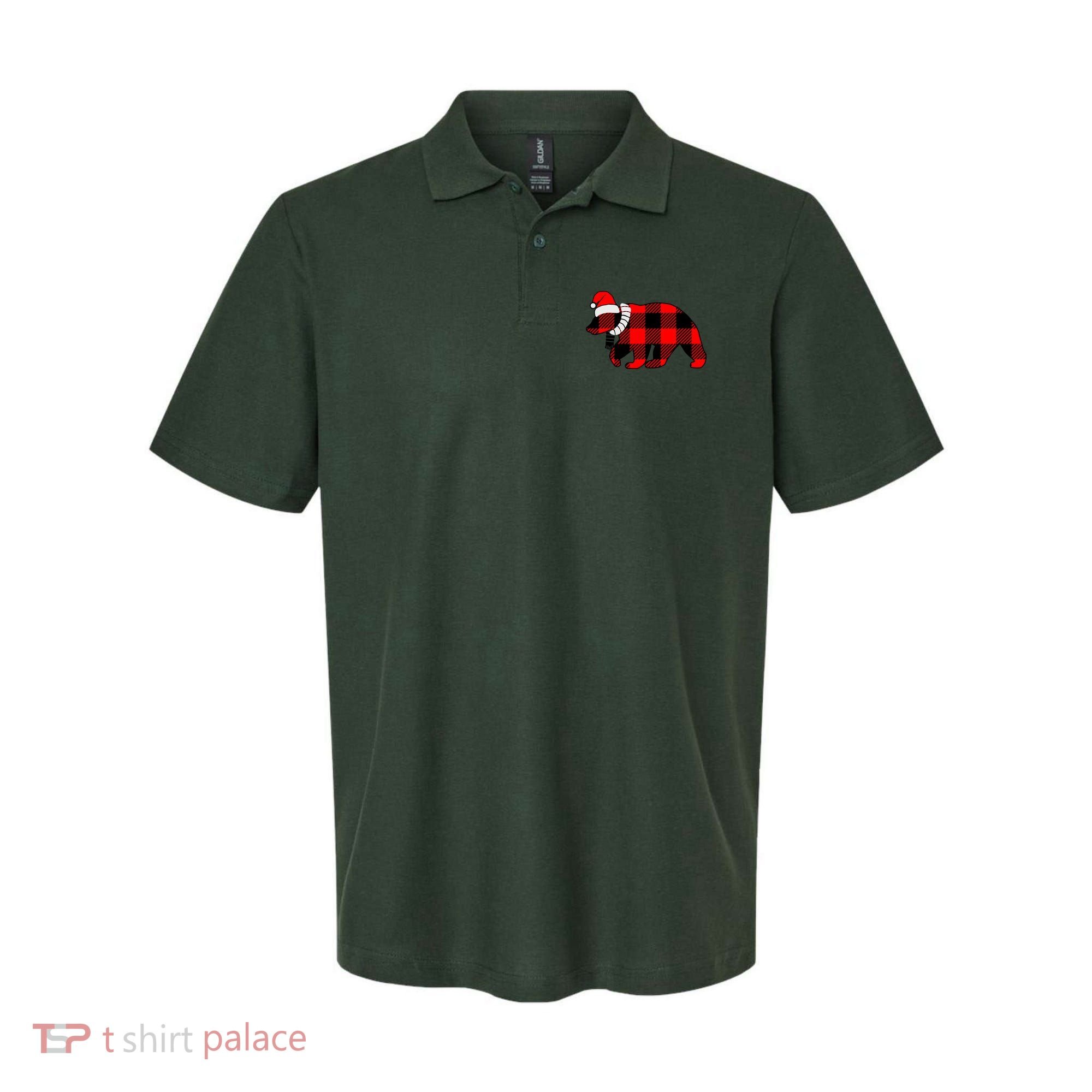 Plaid Polar Bear Christmas Holiday Polo