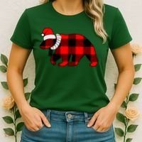 Plaid Polar Bear Christmas Holiday Women's T-Shirt thumb 2