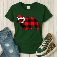 Plaid Polar Bear Christmas Holiday Women's T-Shirt thumb 3