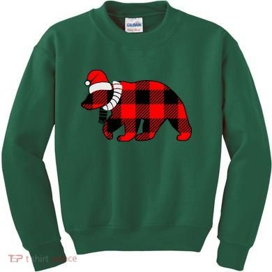 Plaid Polar Bear Christmas Holiday Kids Sweatshirt