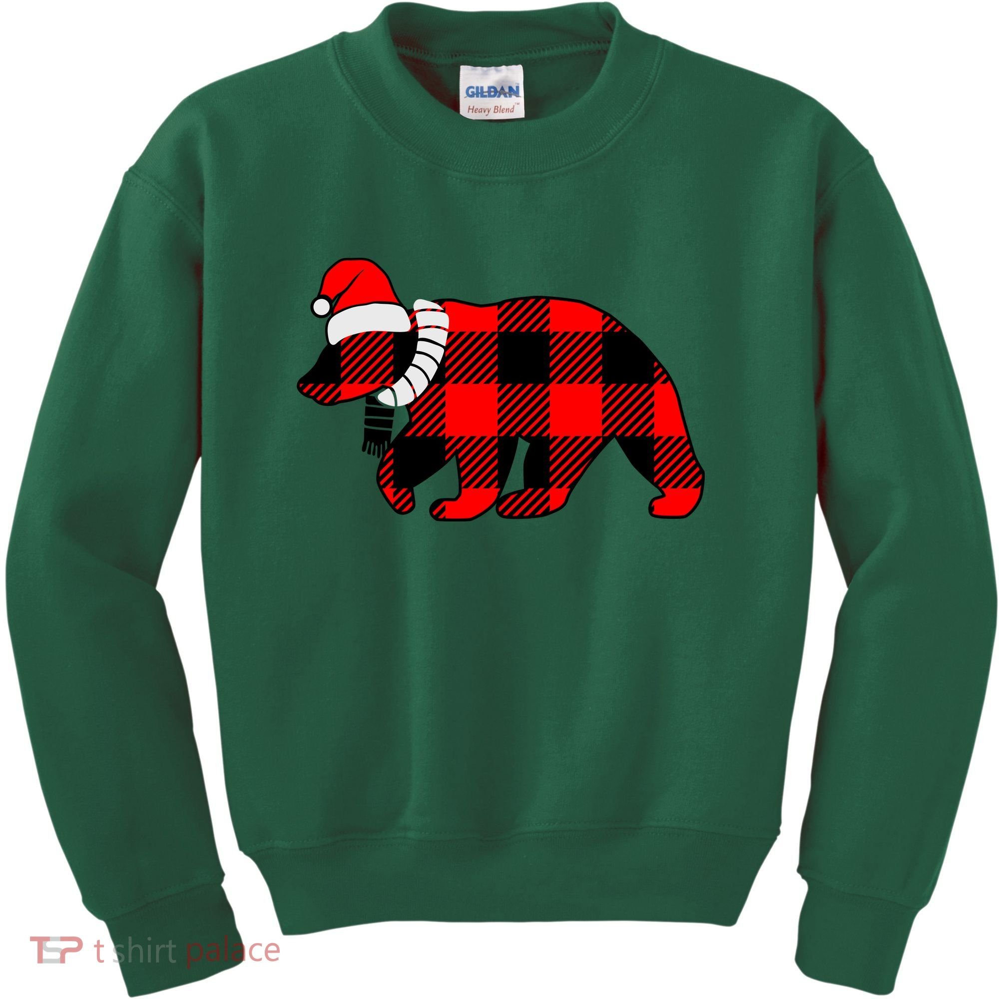 Plaid Polar Bear Christmas Holiday Kids Sweatshirt
