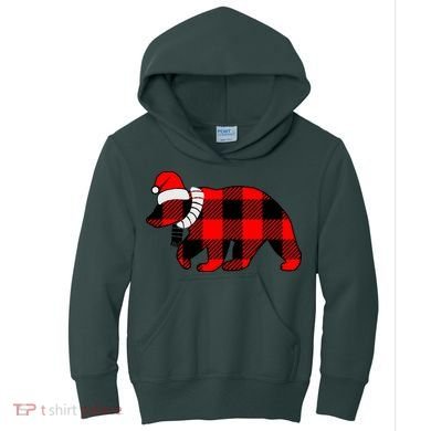 Plaid Polar Bear Christmas Holiday Kids Hoodie