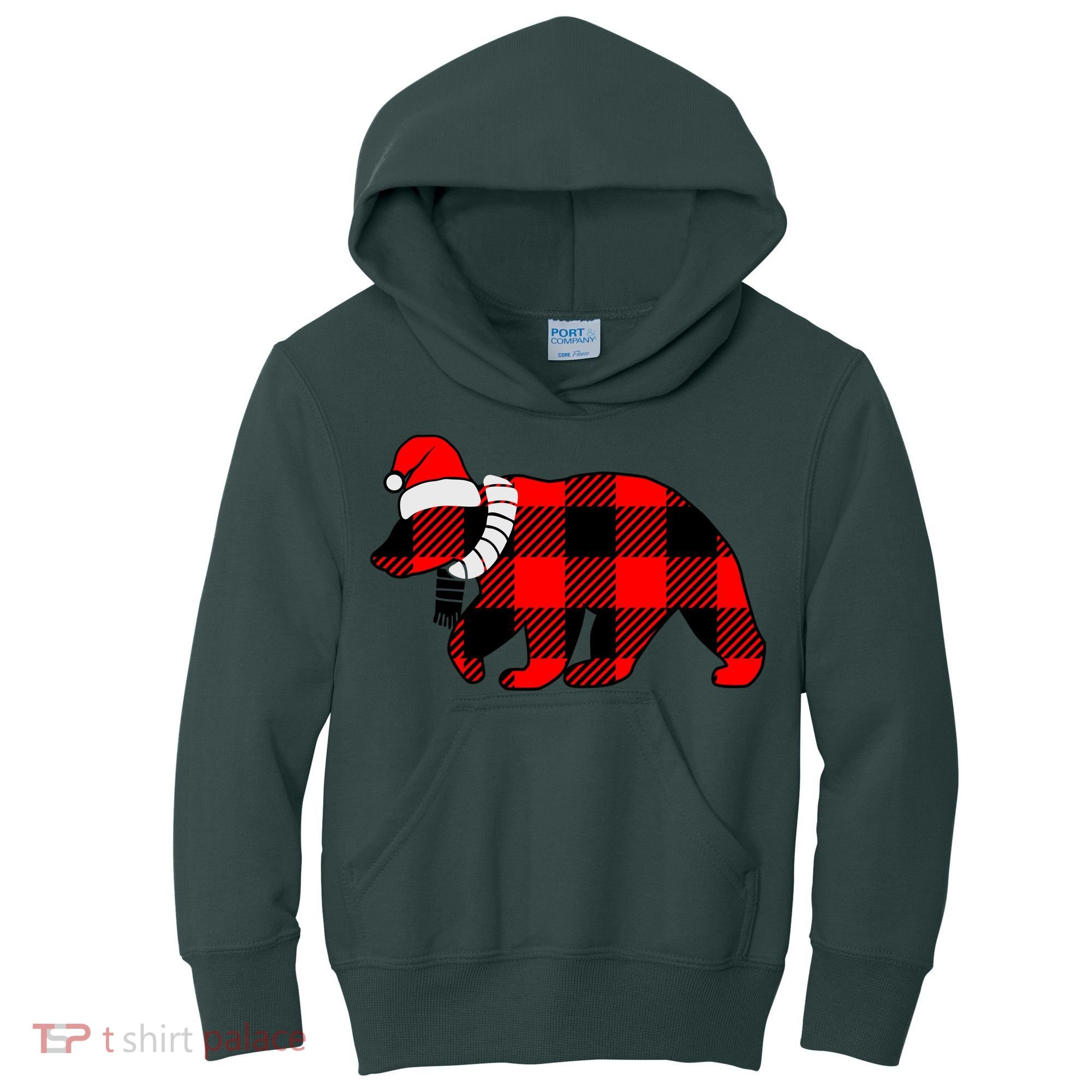 Plaid Polar Bear Christmas Holiday Kids Hoodie