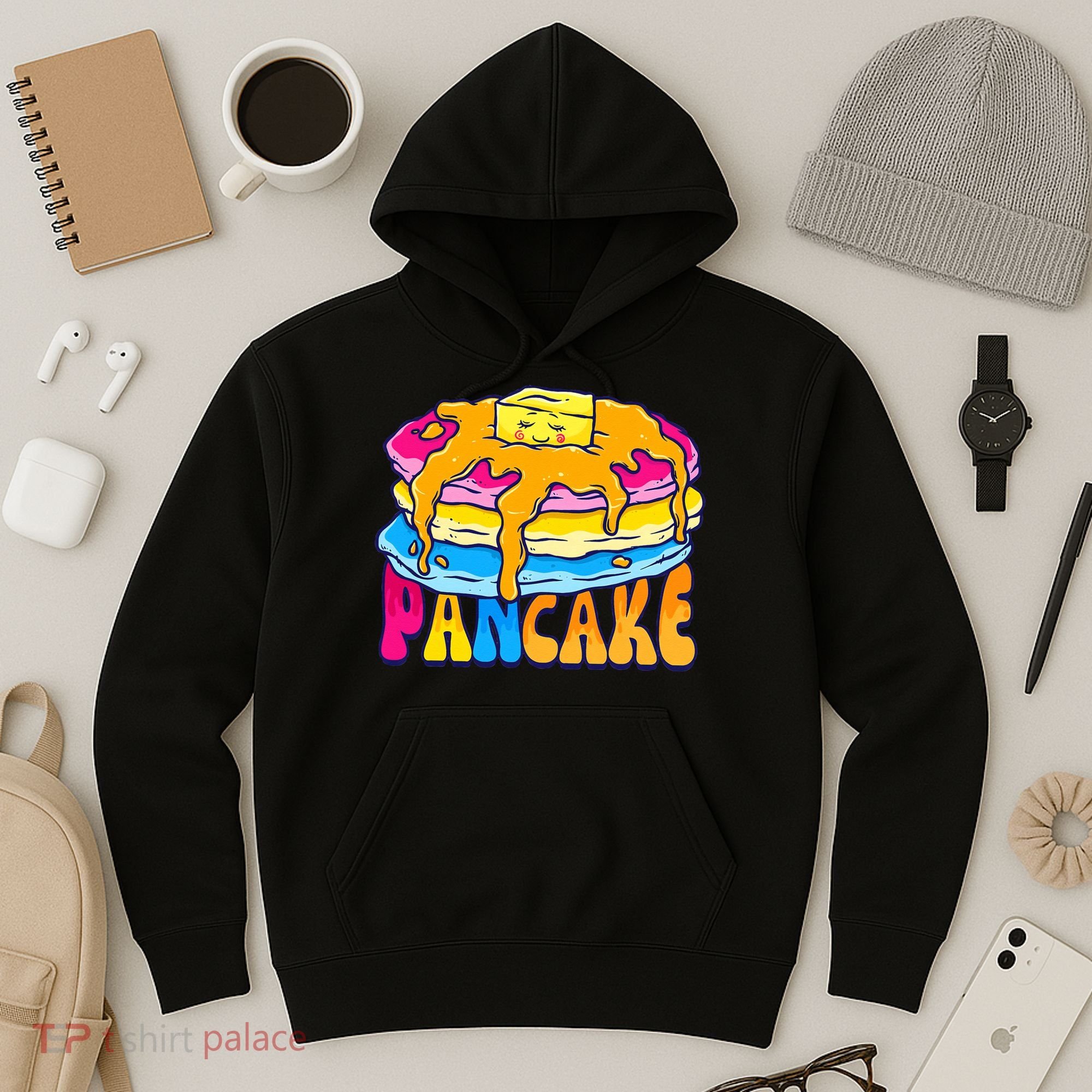 Pansexual Pancake Breakfast Food Pun Pan Pride Flag LGBTQ Hoodie