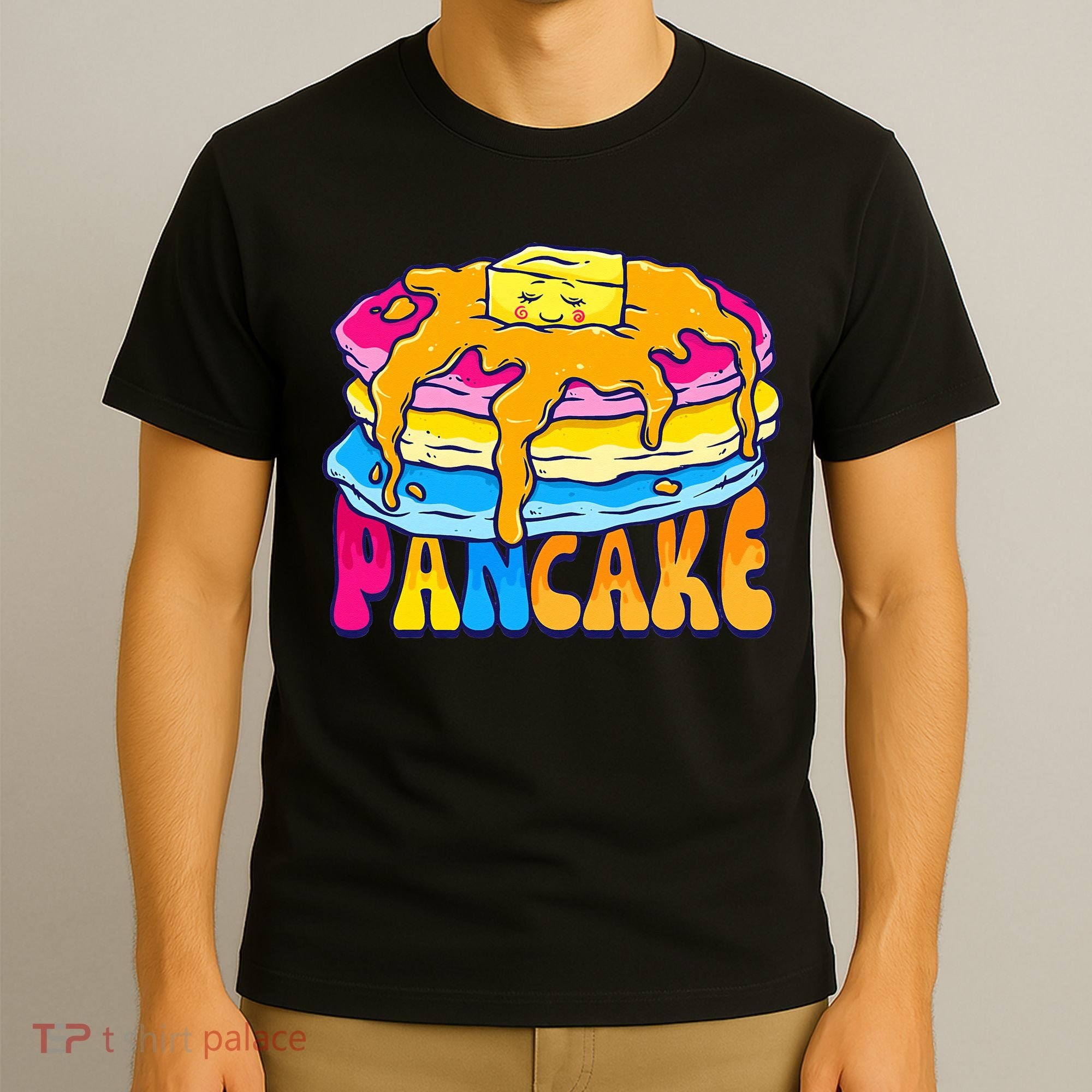 Pansexual Pancake Breakfast Food Pun Pan Pride Flag LGBTQ T-Shirt