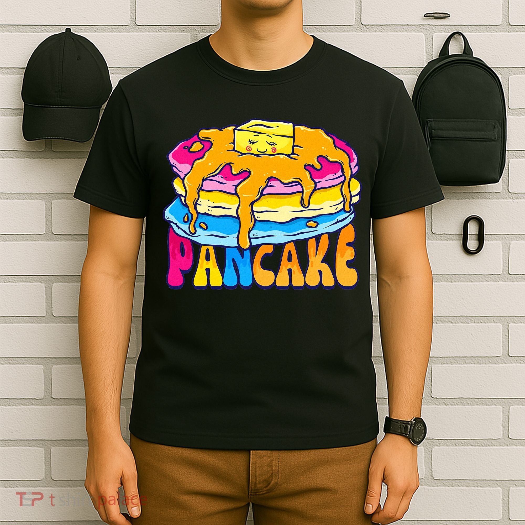 Pansexual Pancake Breakfast Food Pun Pan Pride Flag LGBTQ T-Shirt