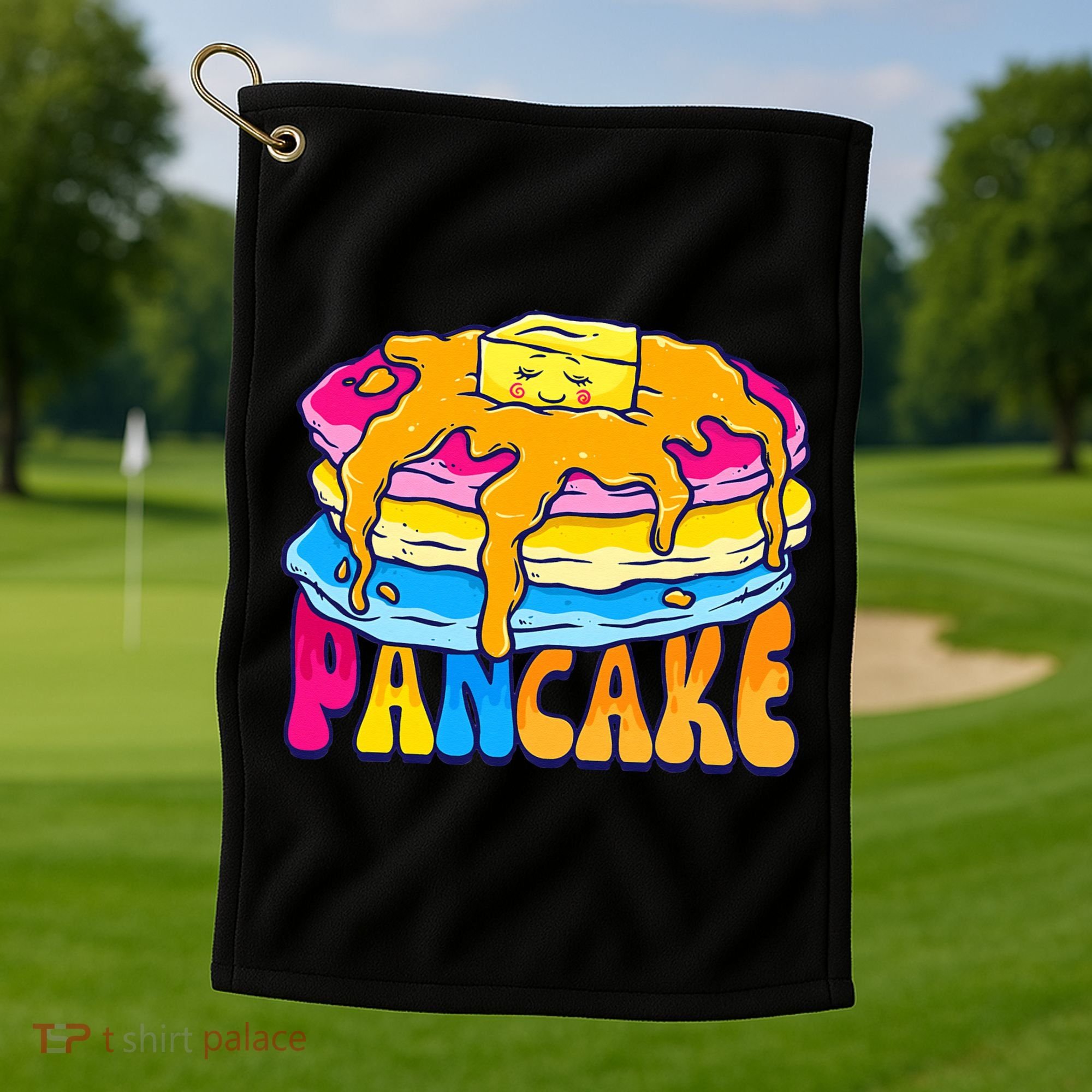 Pansexual Pancake Breakfast Food Pun Pan Pride Flag LGBTQ Golf Towel