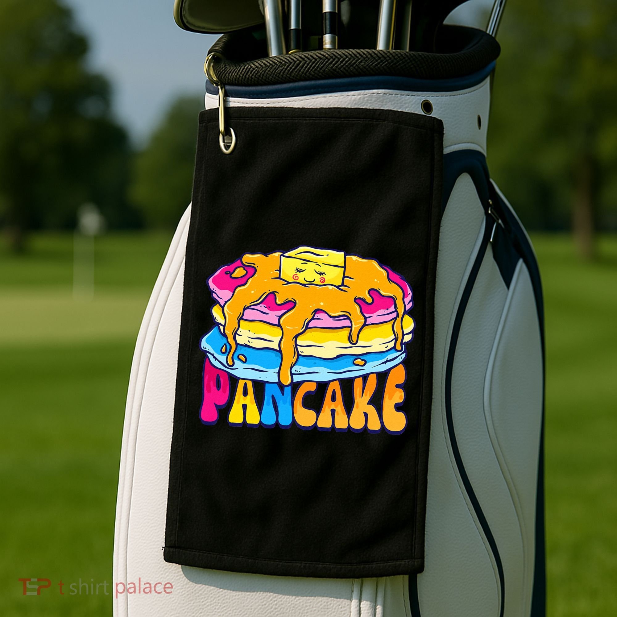 Pansexual Pancake Breakfast Food Pun Pan Pride Flag LGBTQ Golf Towel