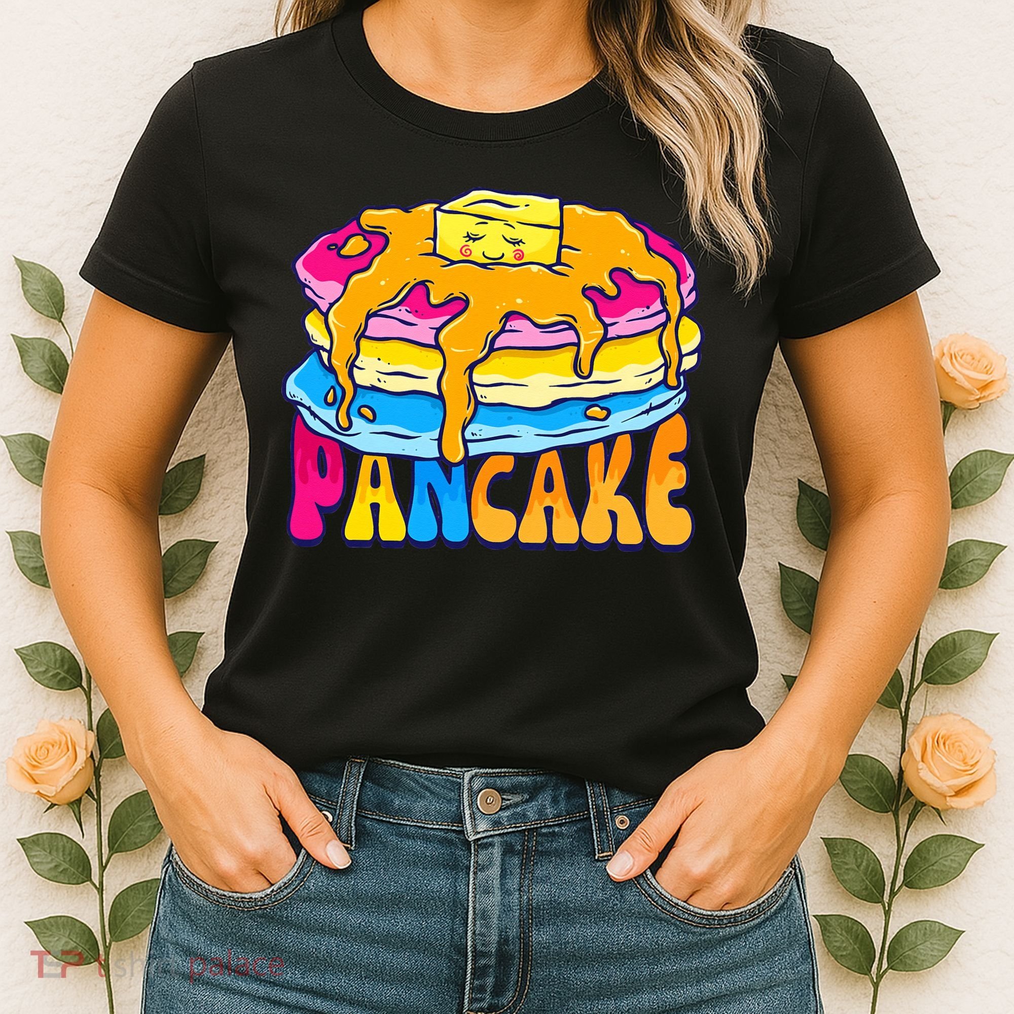 Pansexual Pancake Breakfast Food Pun Pan Pride Flag LGBTQ Women's T-Shirt