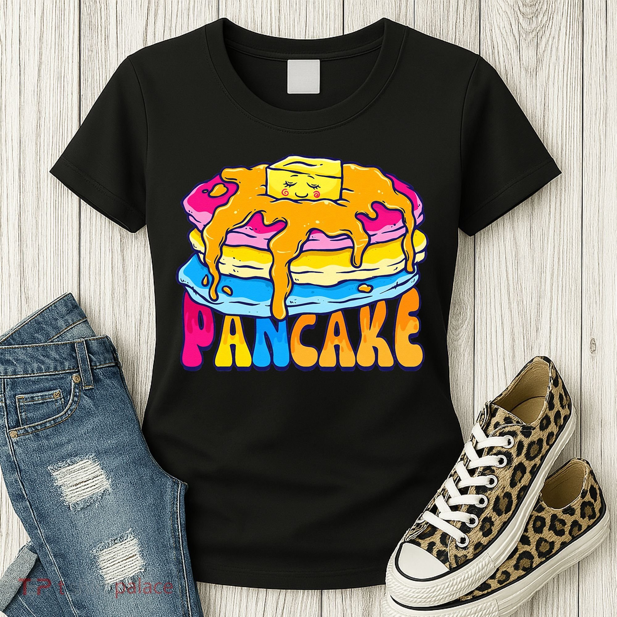 Pansexual Pancake Breakfast Food Pun Pan Pride Flag LGBTQ Women's T-Shirt
