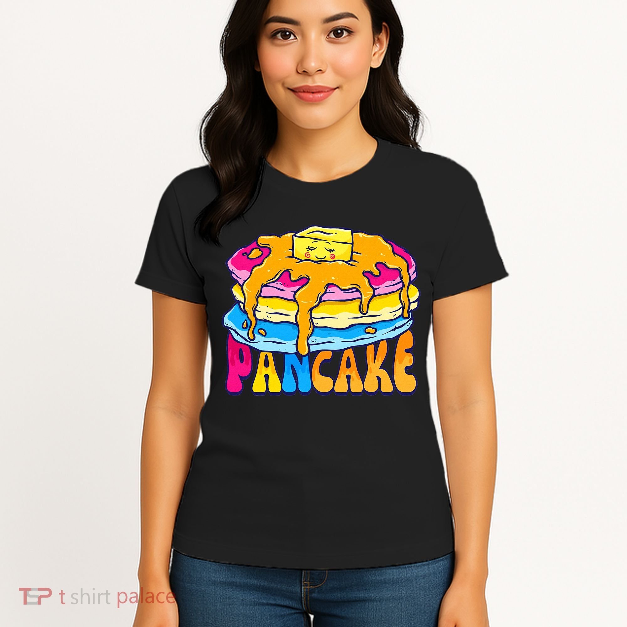 Pansexual Pancake Breakfast Food Pun Pan Pride Flag LGBTQ Women's T-Shirt