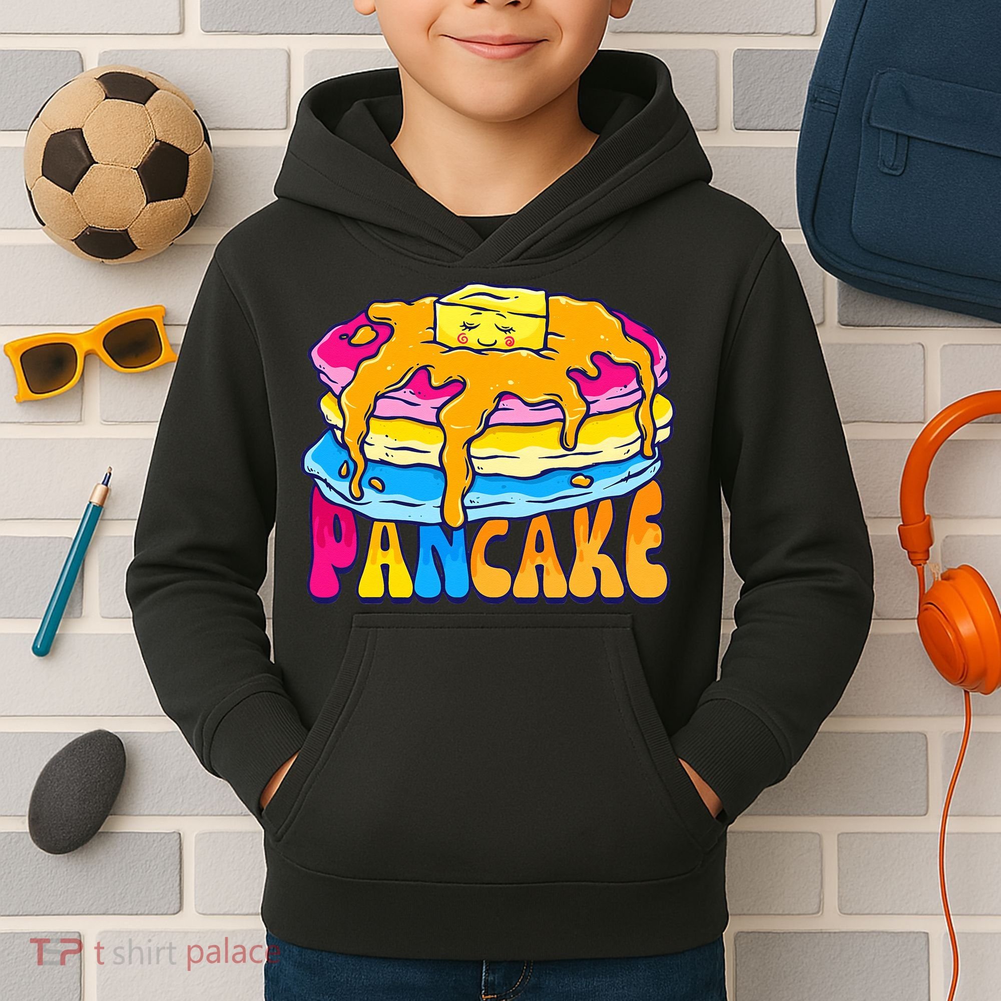 Pansexual Pancake Breakfast Food Pun Pan Pride Flag LGBTQ Kids Hoodie