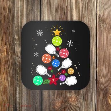 Pickleball Pickle Ball Christmas Tree Coaster