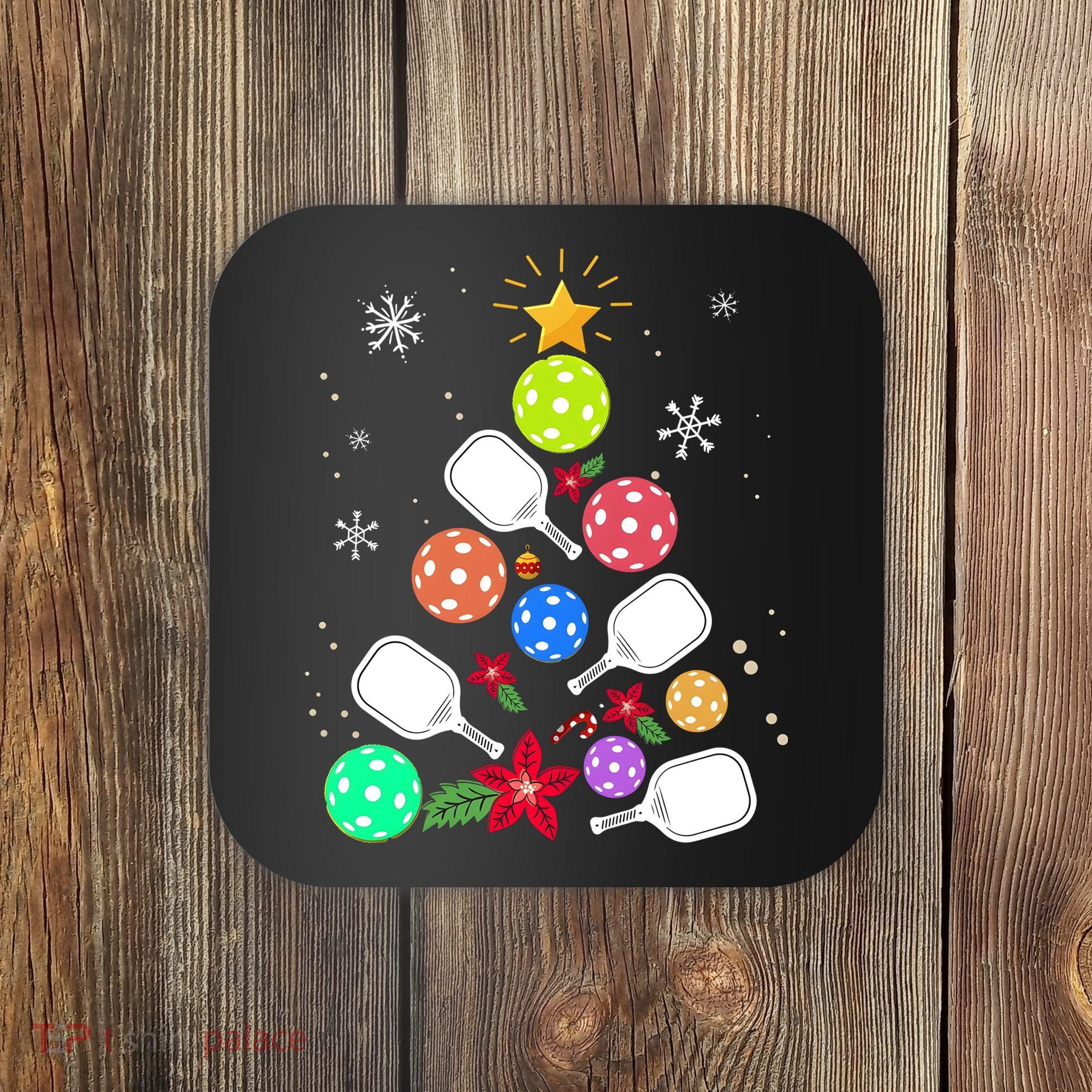 Pickleball Pickle Ball Christmas Tree Coaster