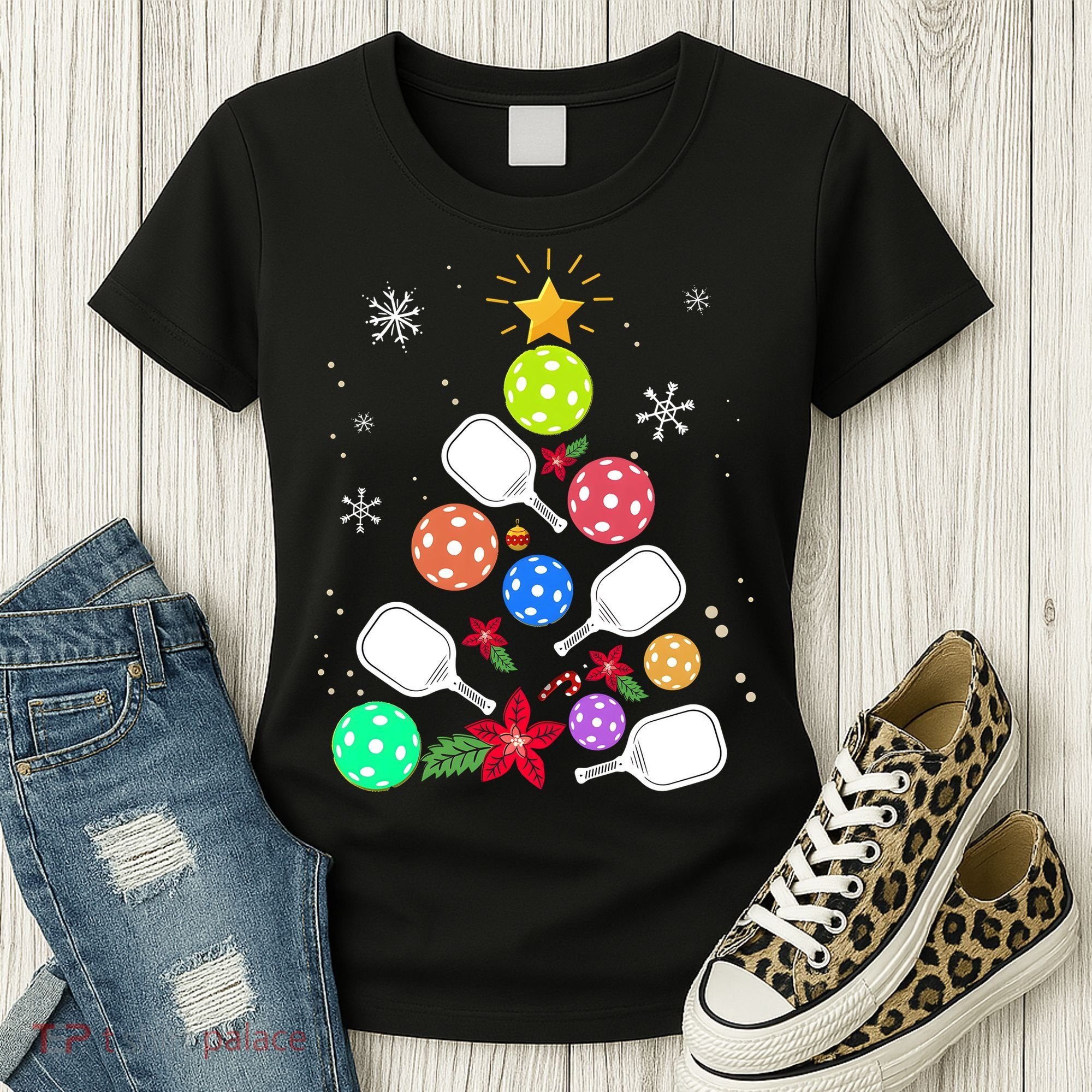 Pickleball Pickle Ball Christmas Tree Women's T-Shirt