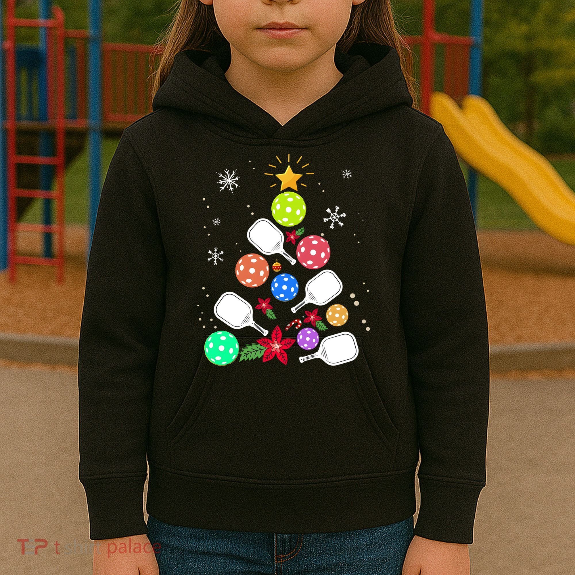Pickleball Pickle Ball Christmas Tree Kids Hoodie