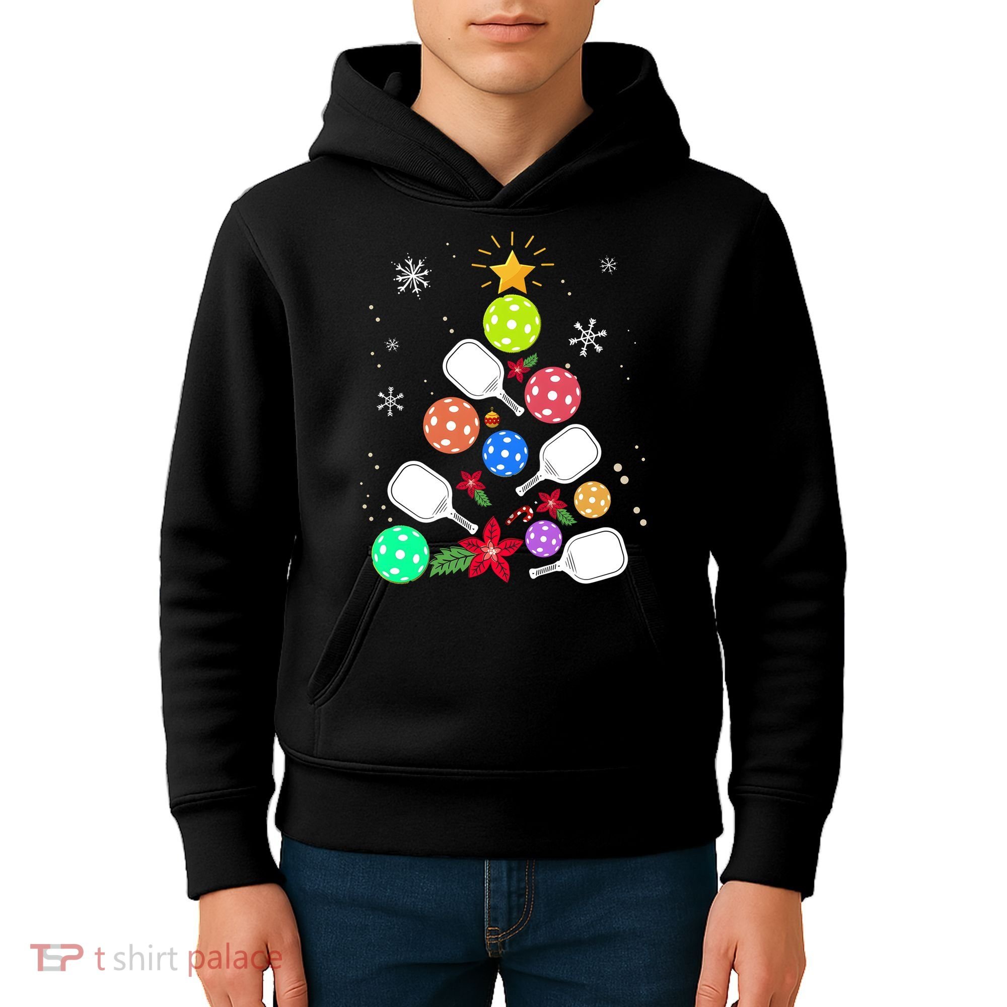 Pickleball Pickle Ball Christmas Tree Kids Hoodie