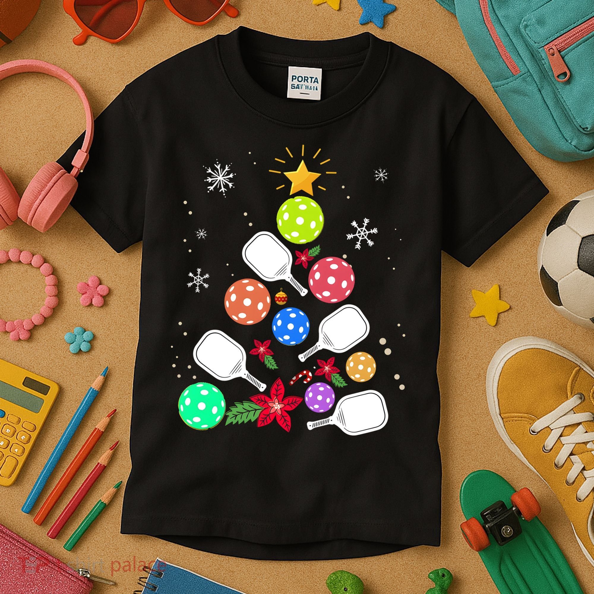 Pickleball Pickle Ball Christmas Tree Kids T-Shirt