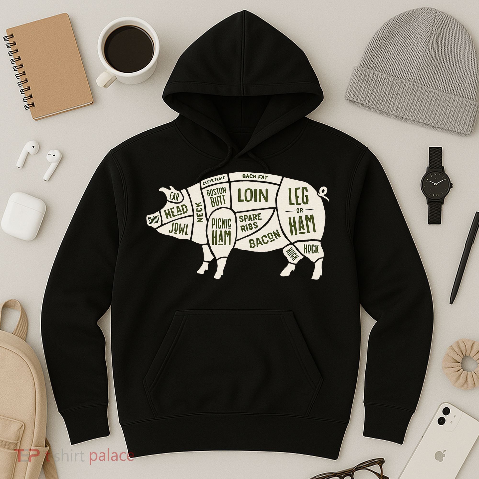 Pig & Pork Butcher Diagram Bacon Lover Hoodie