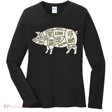 Pig & Pork Butcher Diagram Bacon Lover Women's Long Sleeve Shirt