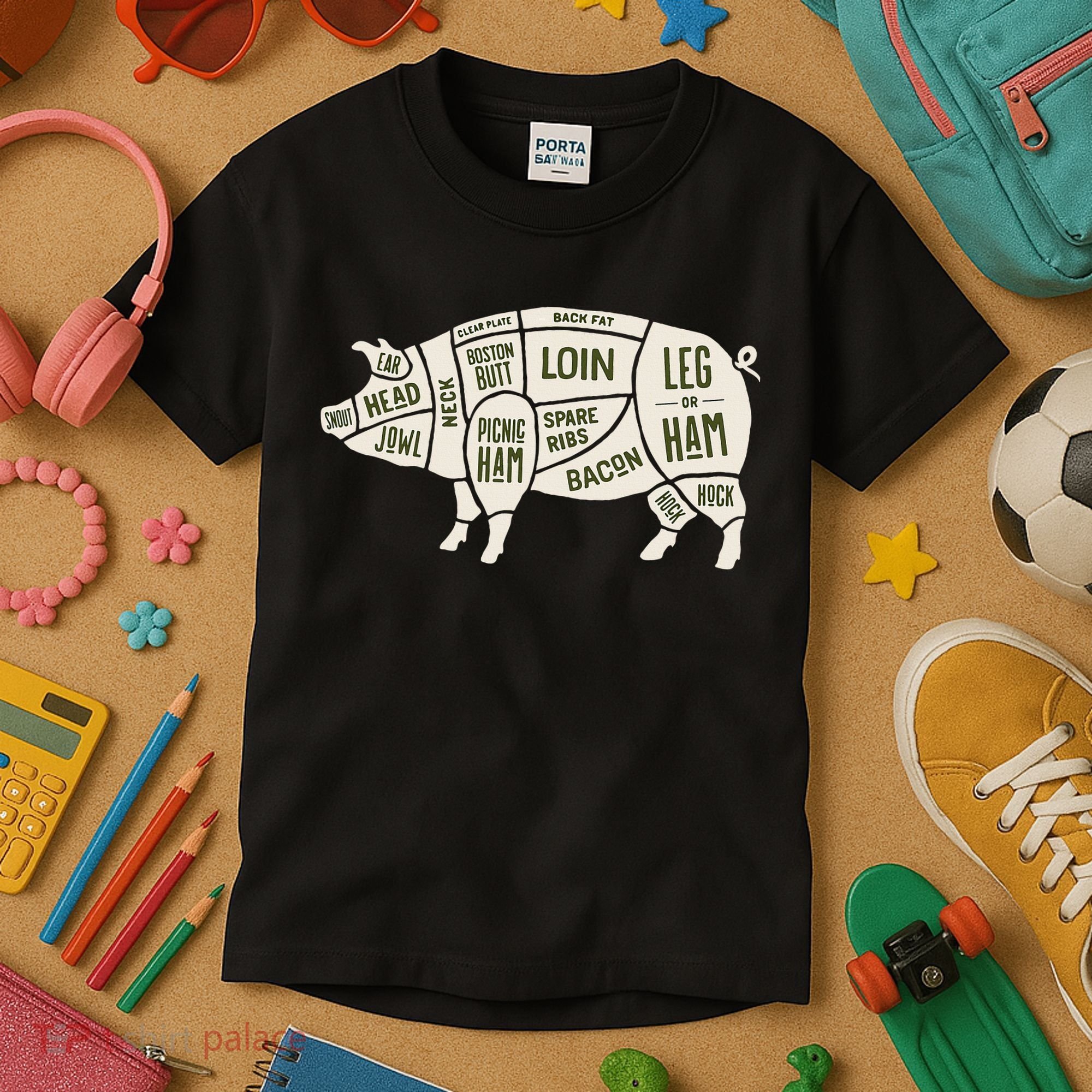 Pig & Pork Butcher Diagram Bacon Lover Kids T-Shirt