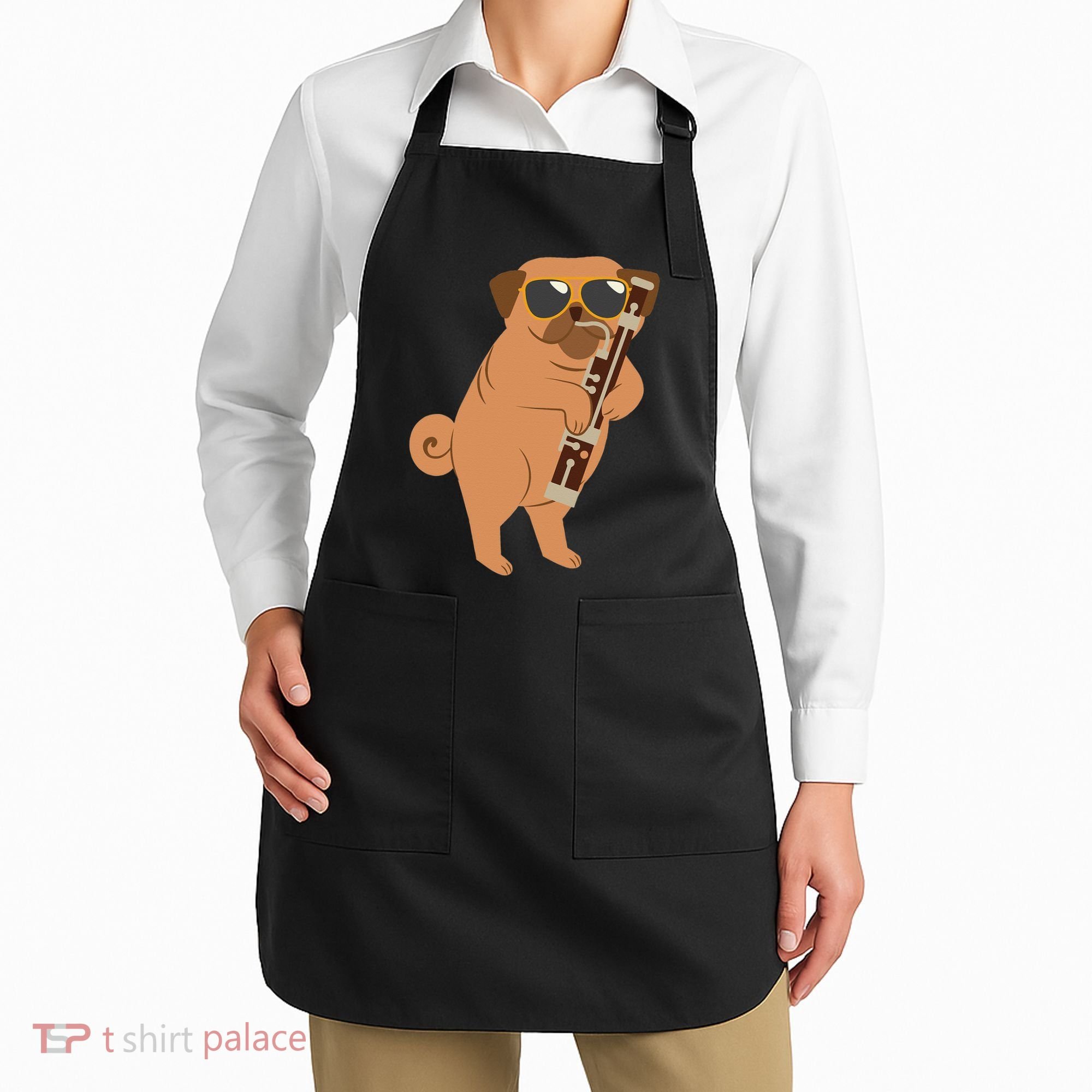 Pug Playing Bassoon Player Dog Bassoonist Musician Apron