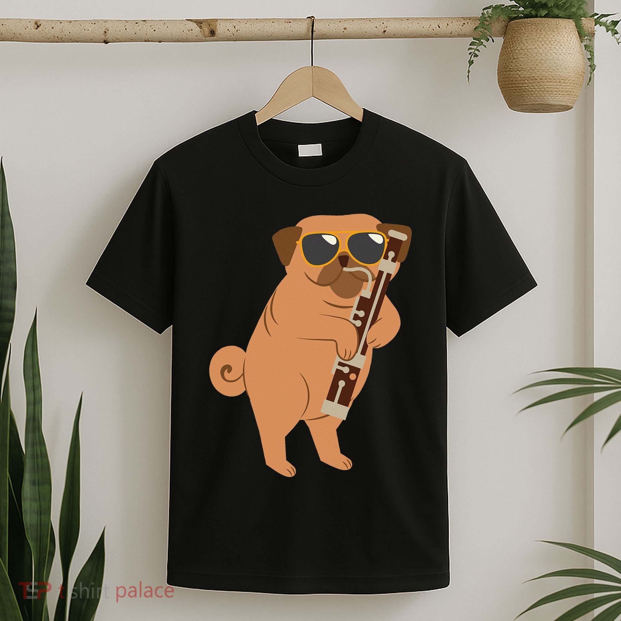 Pug Playing Bassoon Player Dog Bassoonist Musician T-Shirt