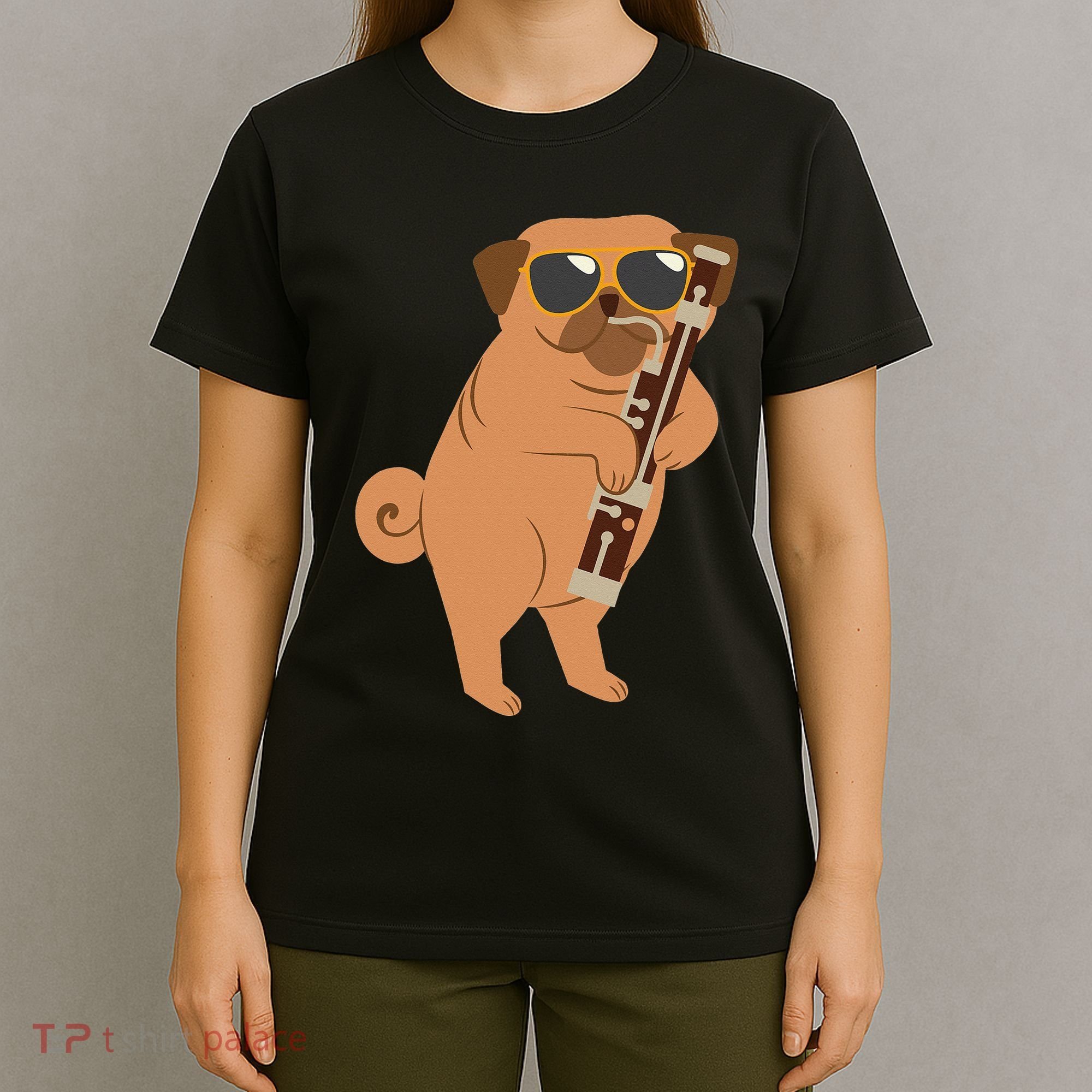 Pug Playing Bassoon Player Dog Bassoonist Musician T-Shirt