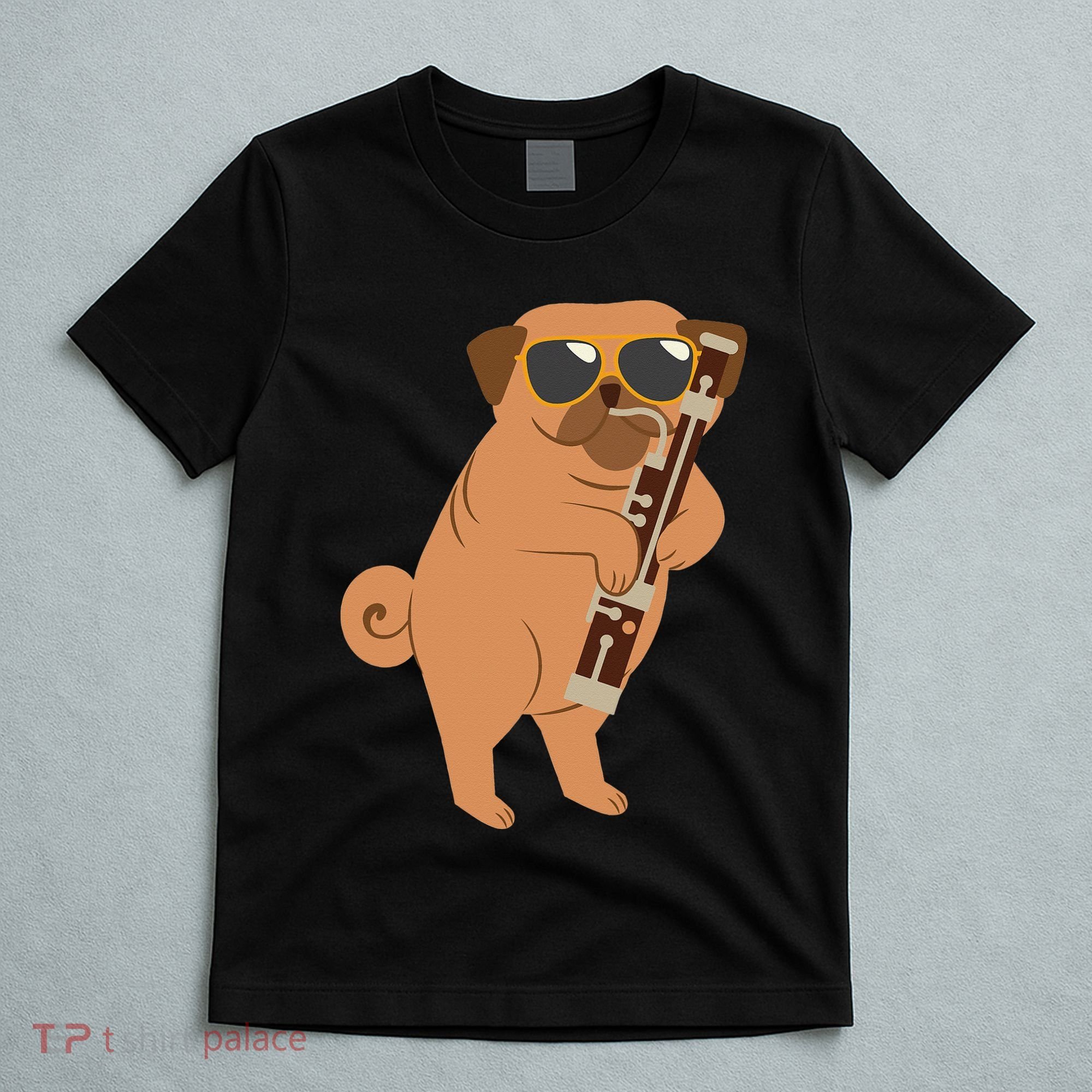 Pug Playing Bassoon Player Dog Bassoonist Musician T-Shirt