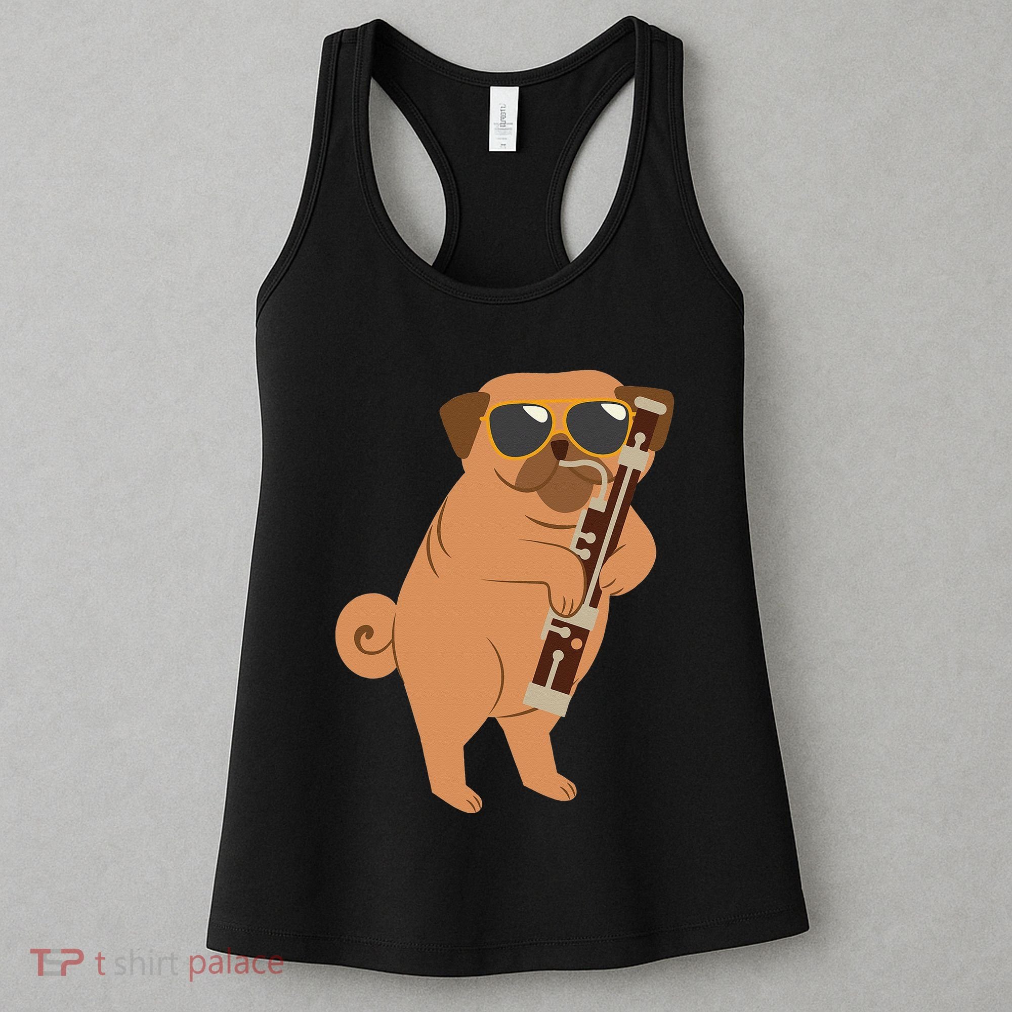 Pug Playing Bassoon Player Dog Bassoonist Musician Women's Tank Top