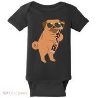 Pug Playing Bassoon Player Dog Bassoonist Musician Baby Bodysuit thumb 0