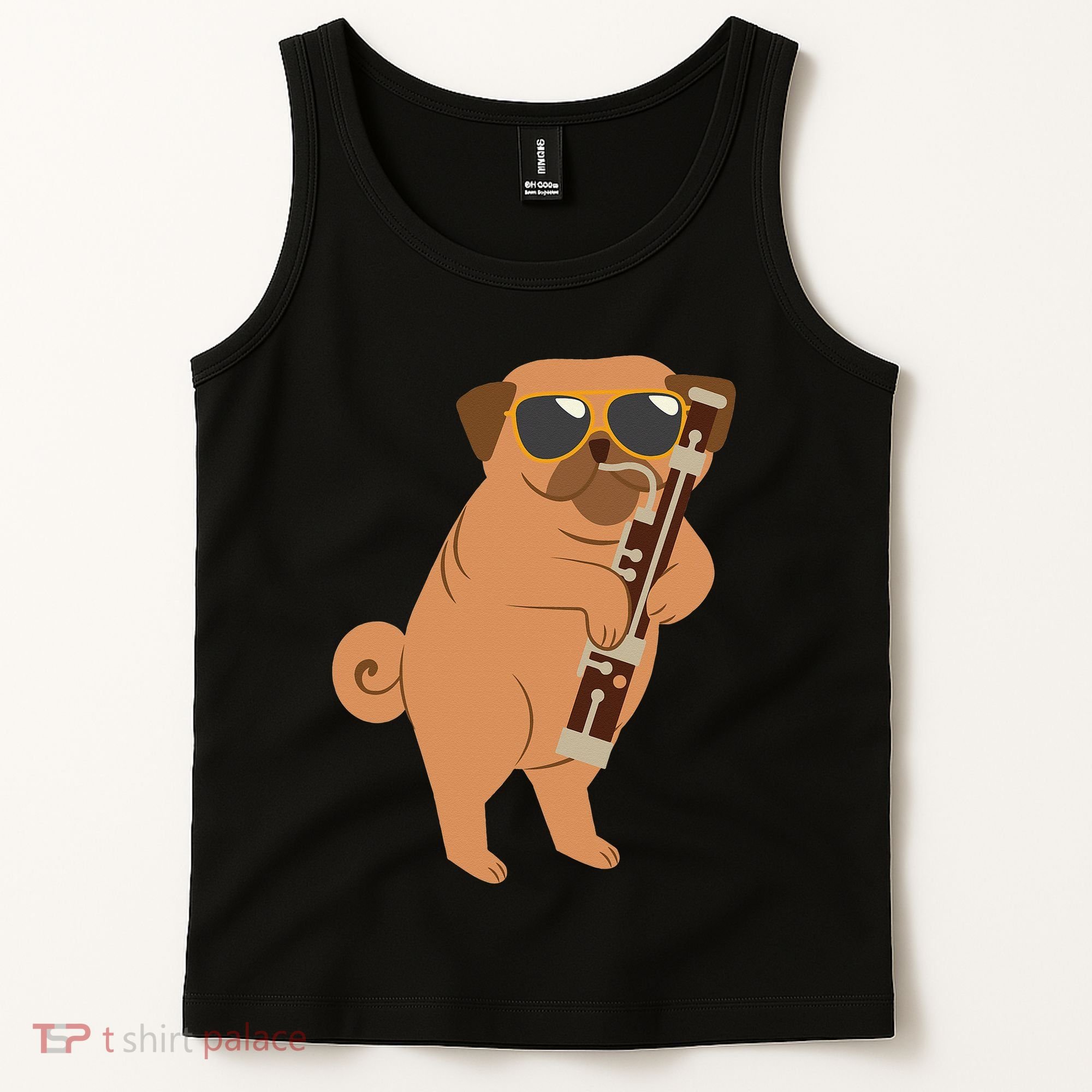 Pug Playing Bassoon Player Dog Bassoonist Musician Tank Top
