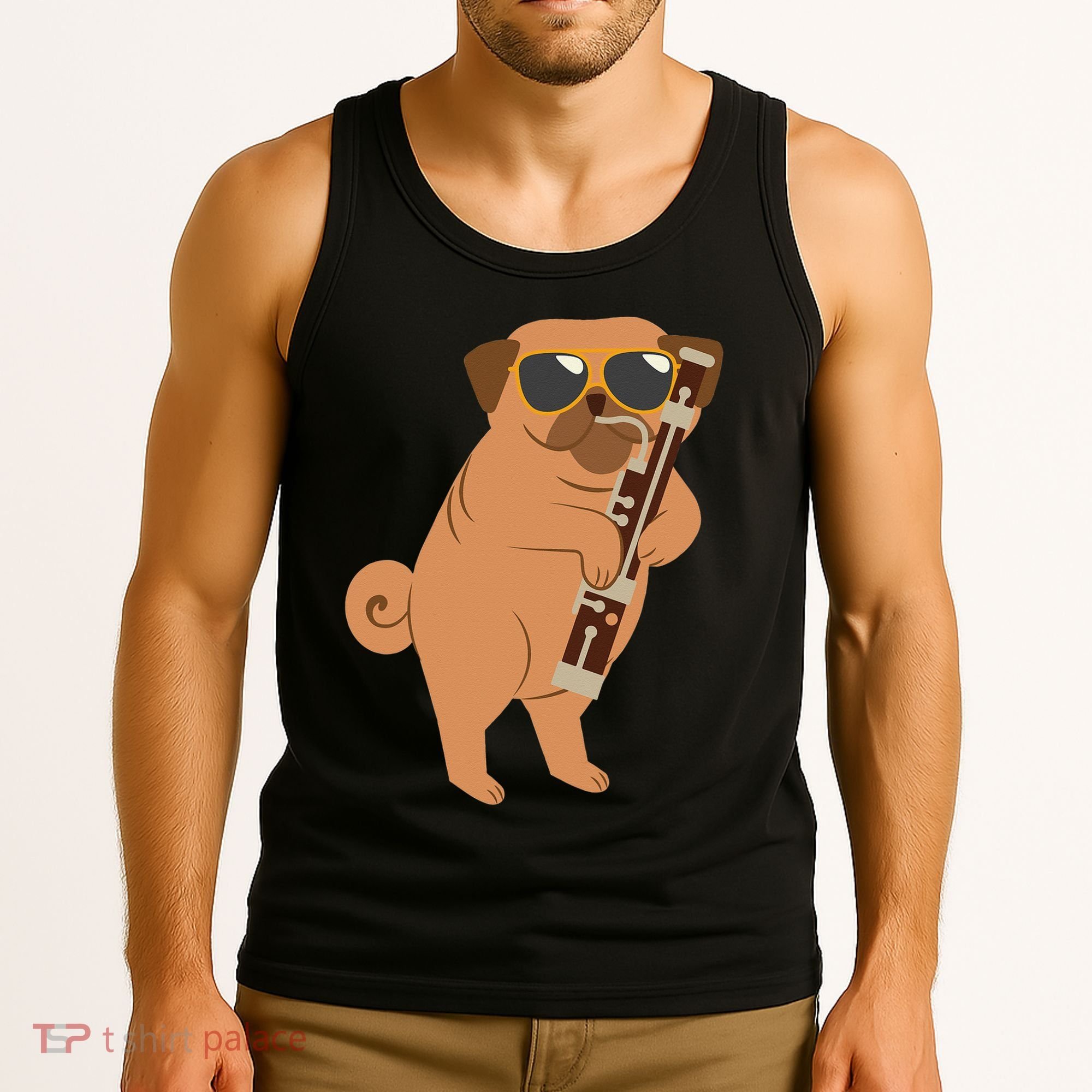 Pug Playing Bassoon Player Dog Bassoonist Musician Tank Top