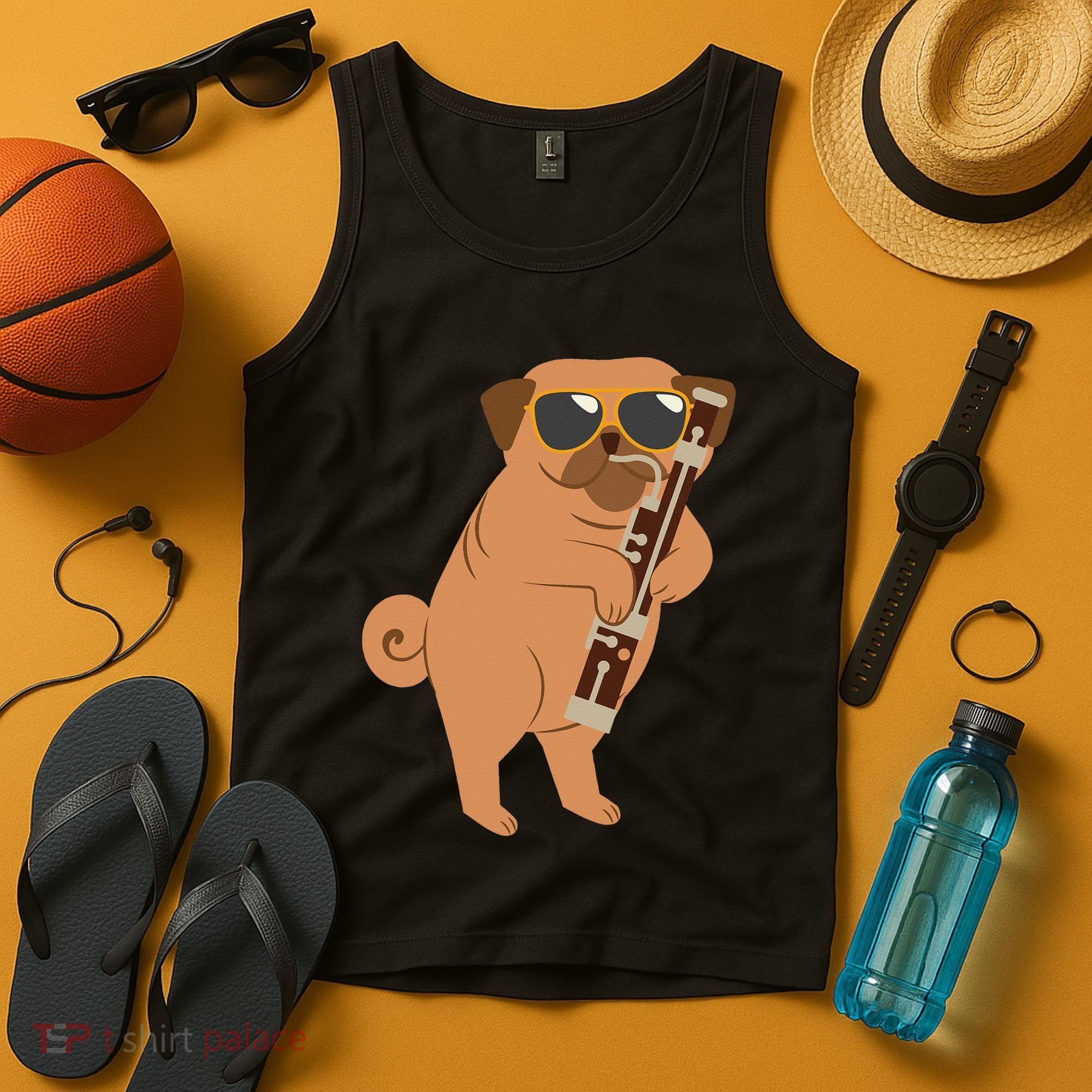 Pug Playing Bassoon Player Dog Bassoonist Musician Tank Top