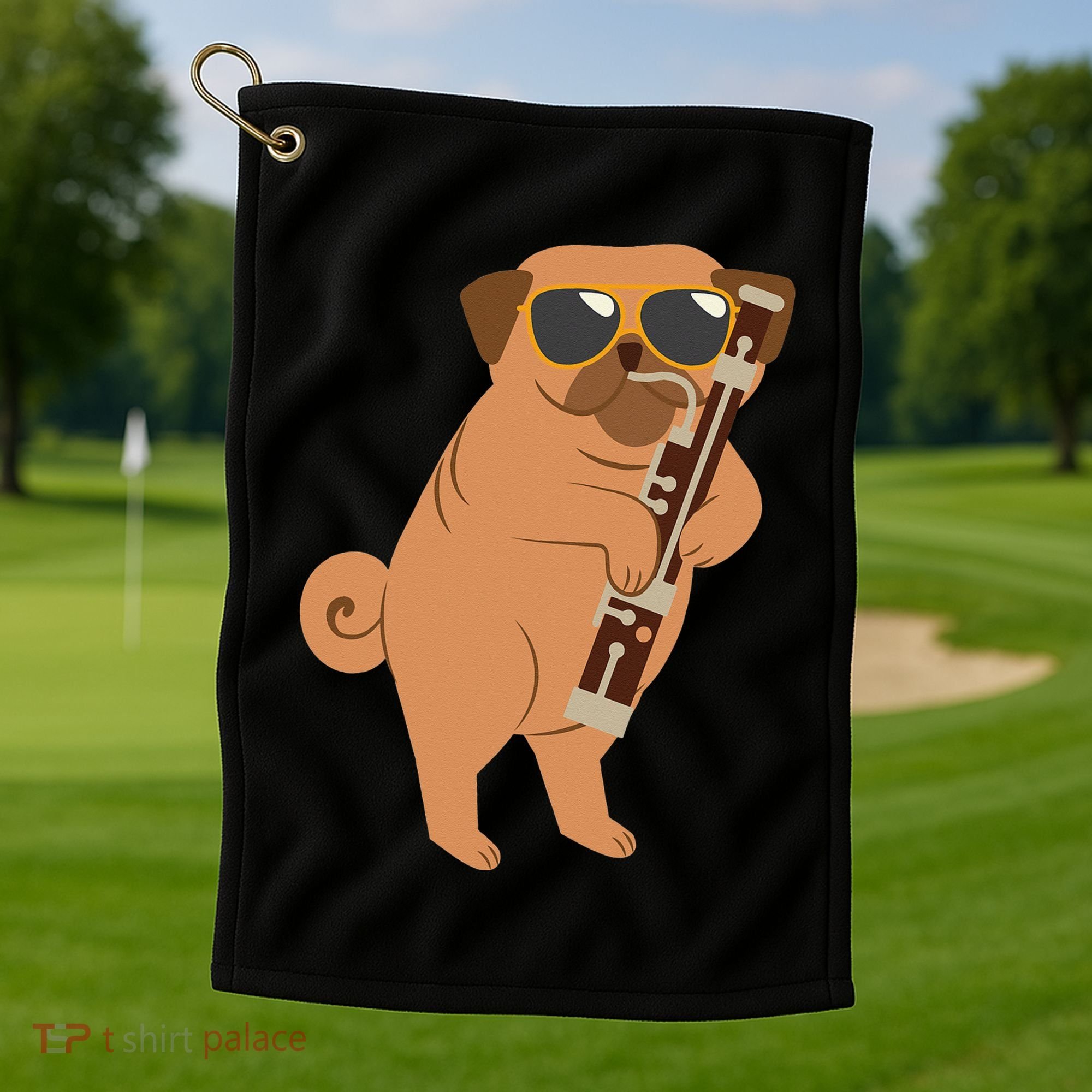 Pug Playing Bassoon Player Dog Bassoonist Musician Golf Towel