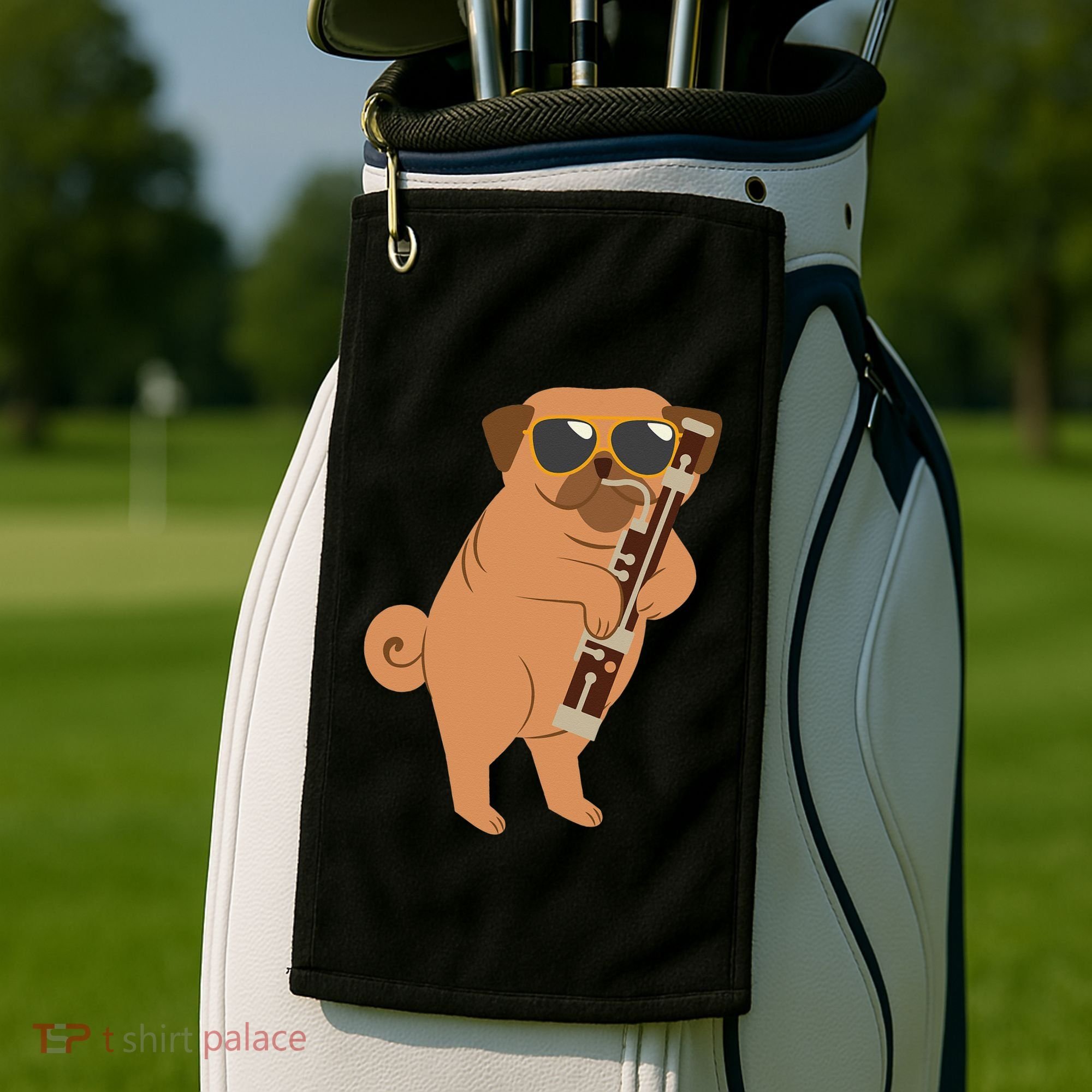 Pug Playing Bassoon Player Dog Bassoonist Musician Golf Towel