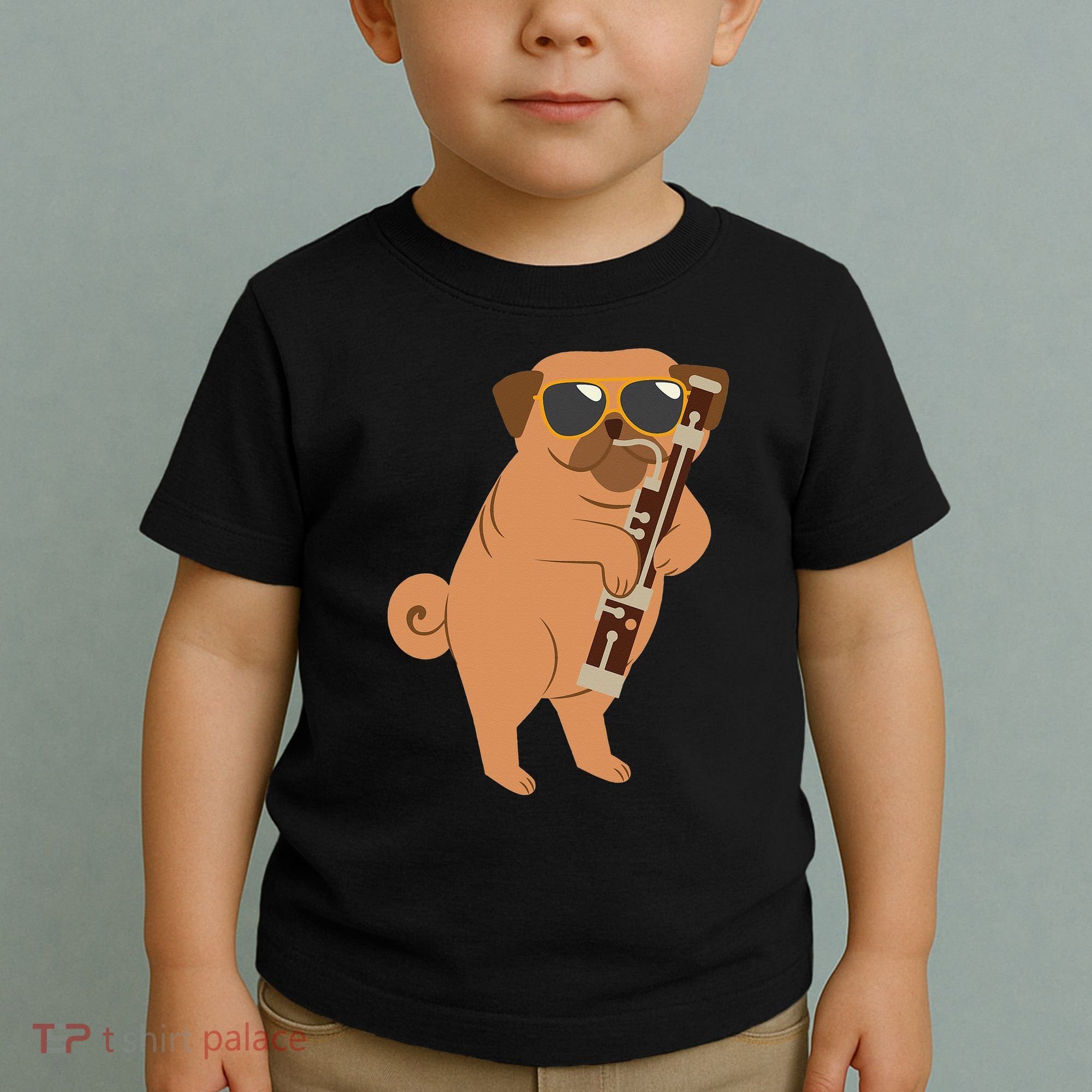 Pug Playing Bassoon Player Dog Bassoonist Musician Toddler T-Shirt