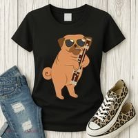 Pug Playing Bassoon Player Dog Bassoonist Musician Women's T-Shirt thumb 3