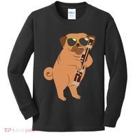 Pug Playing Bassoon Player Dog Bassoonist Musician Kids Long Sleeve Shirt thumb 0