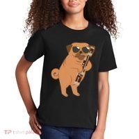 Pug Playing Bassoon Player Dog Bassoonist Musician Kids T-Shirt thumb 2