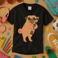 Pug Playing Bassoon Player Dog Bassoonist Musician Kids T-Shirt thumb 3