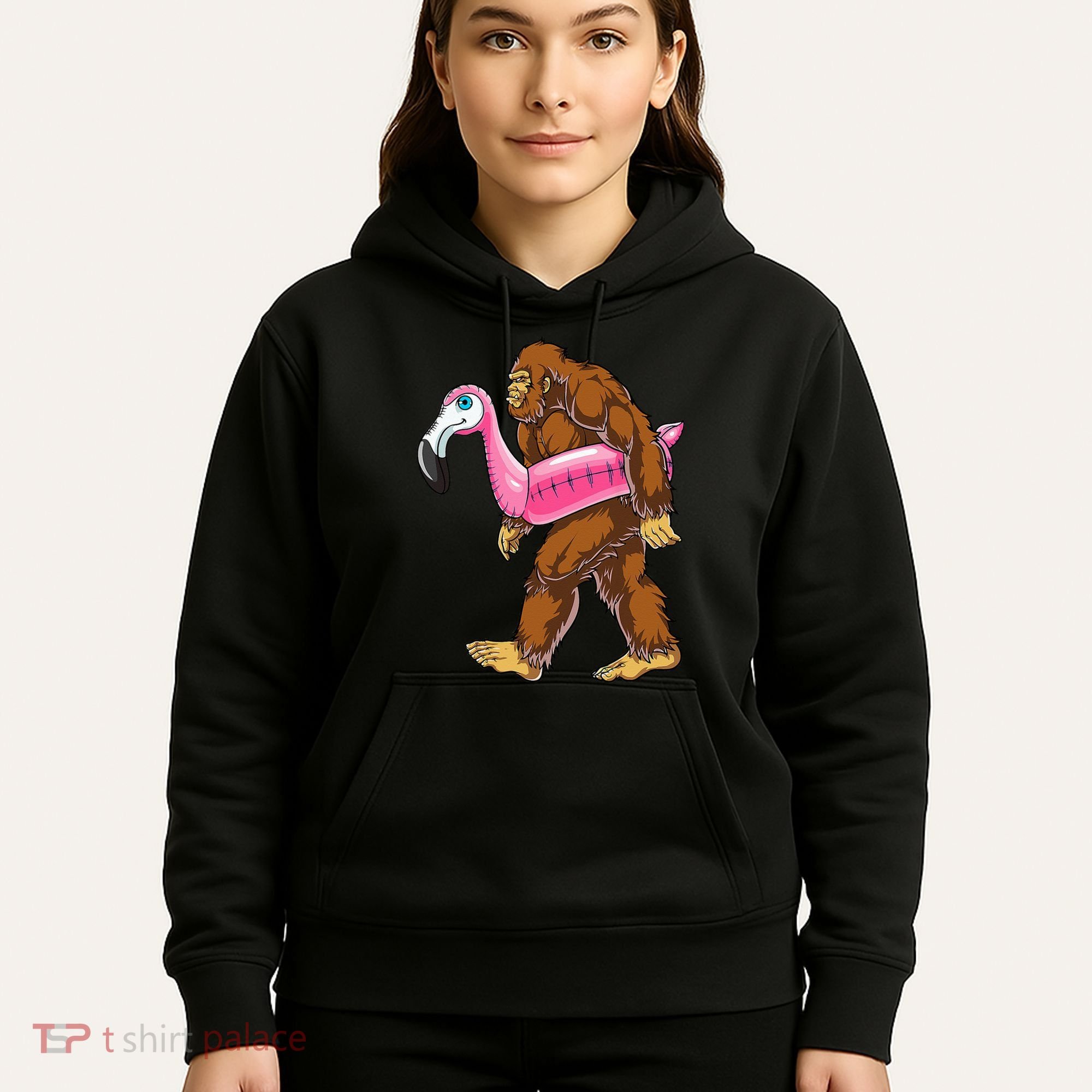 Pool Party Bigfoot Flamingo Wo Sasquatch Pink Float Hoodie