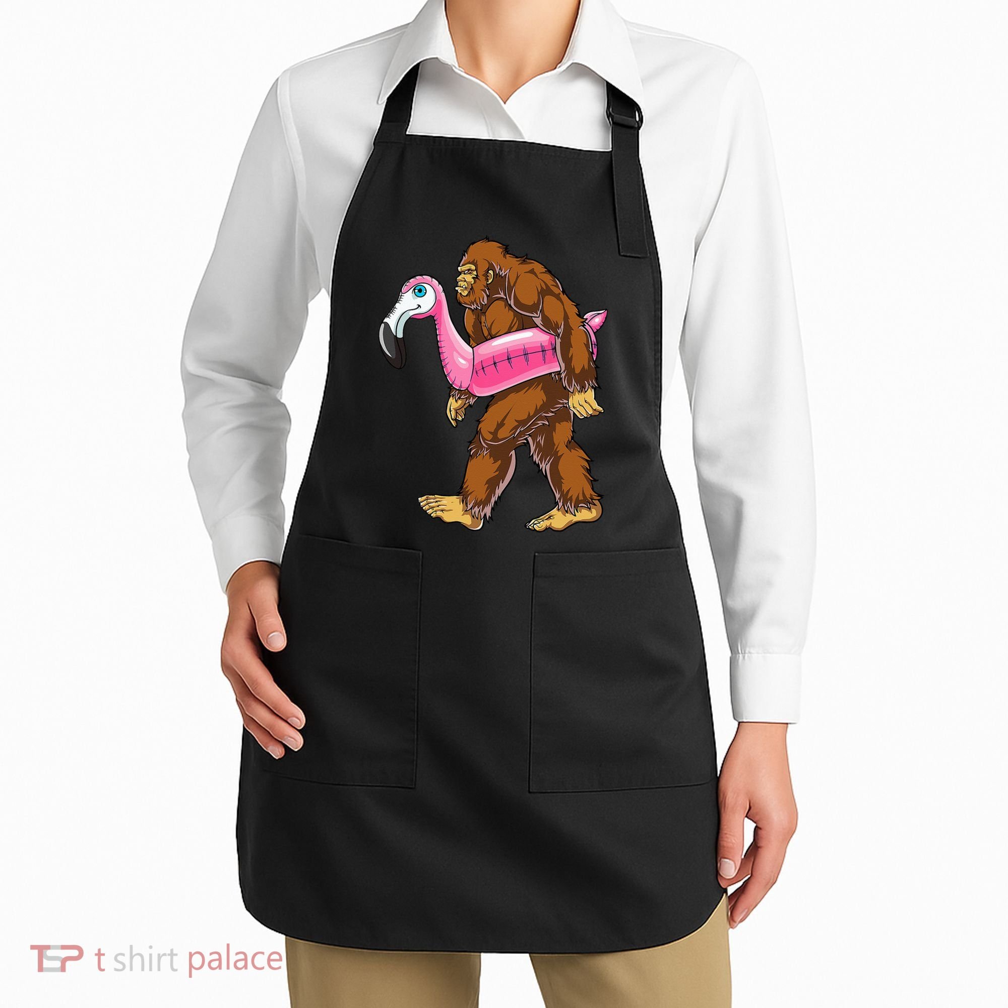 Pool Party Bigfoot Flamingo Wo Sasquatch Pink Float Apron