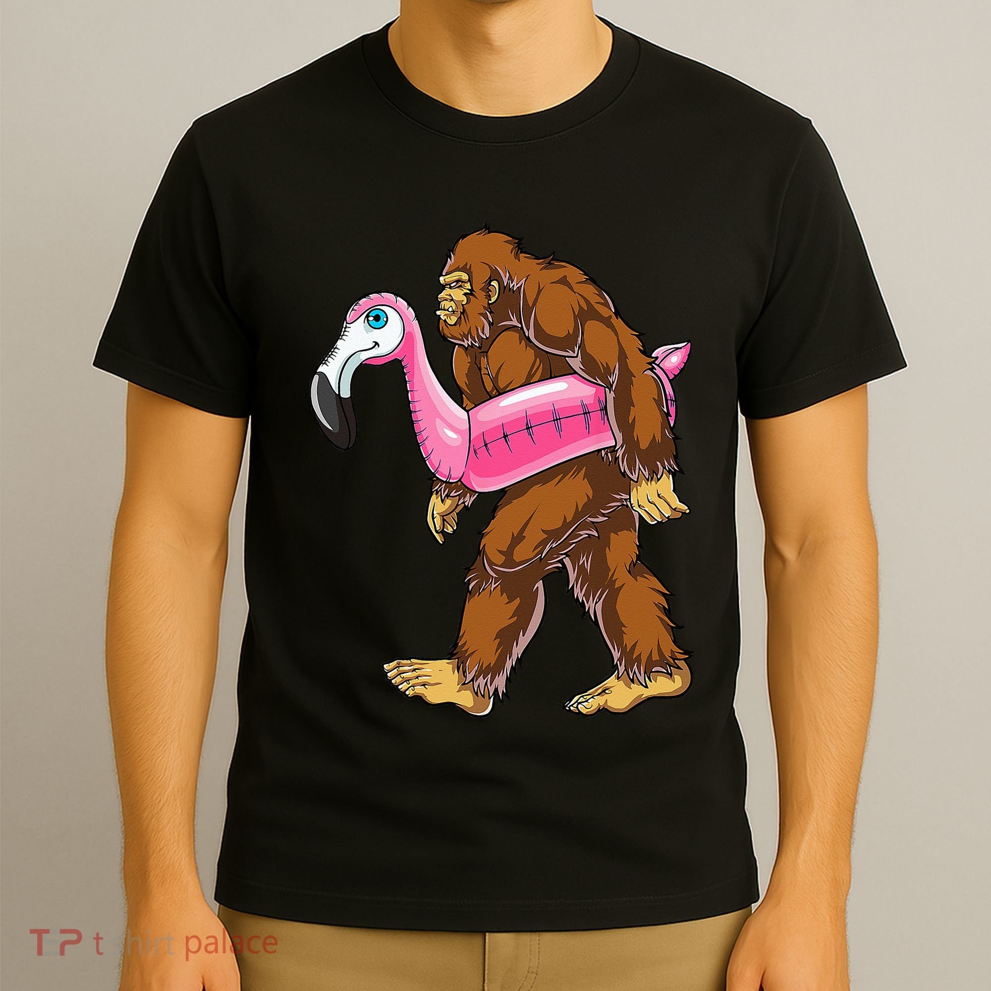 Pool Party Bigfoot Flamingo Wo Sasquatch Pink Float T-Shirt