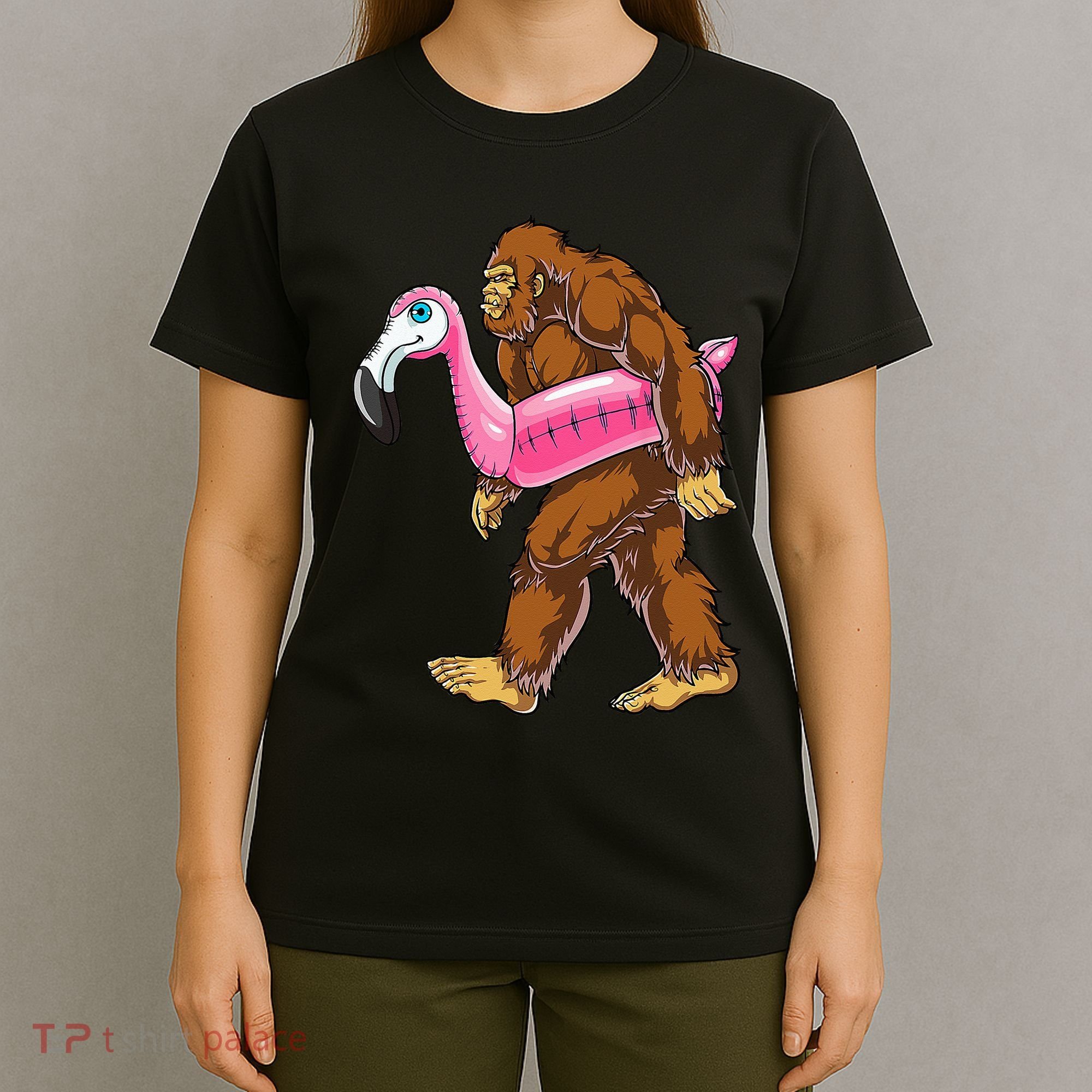 Pool Party Bigfoot Flamingo Wo Sasquatch Pink Float T-Shirt