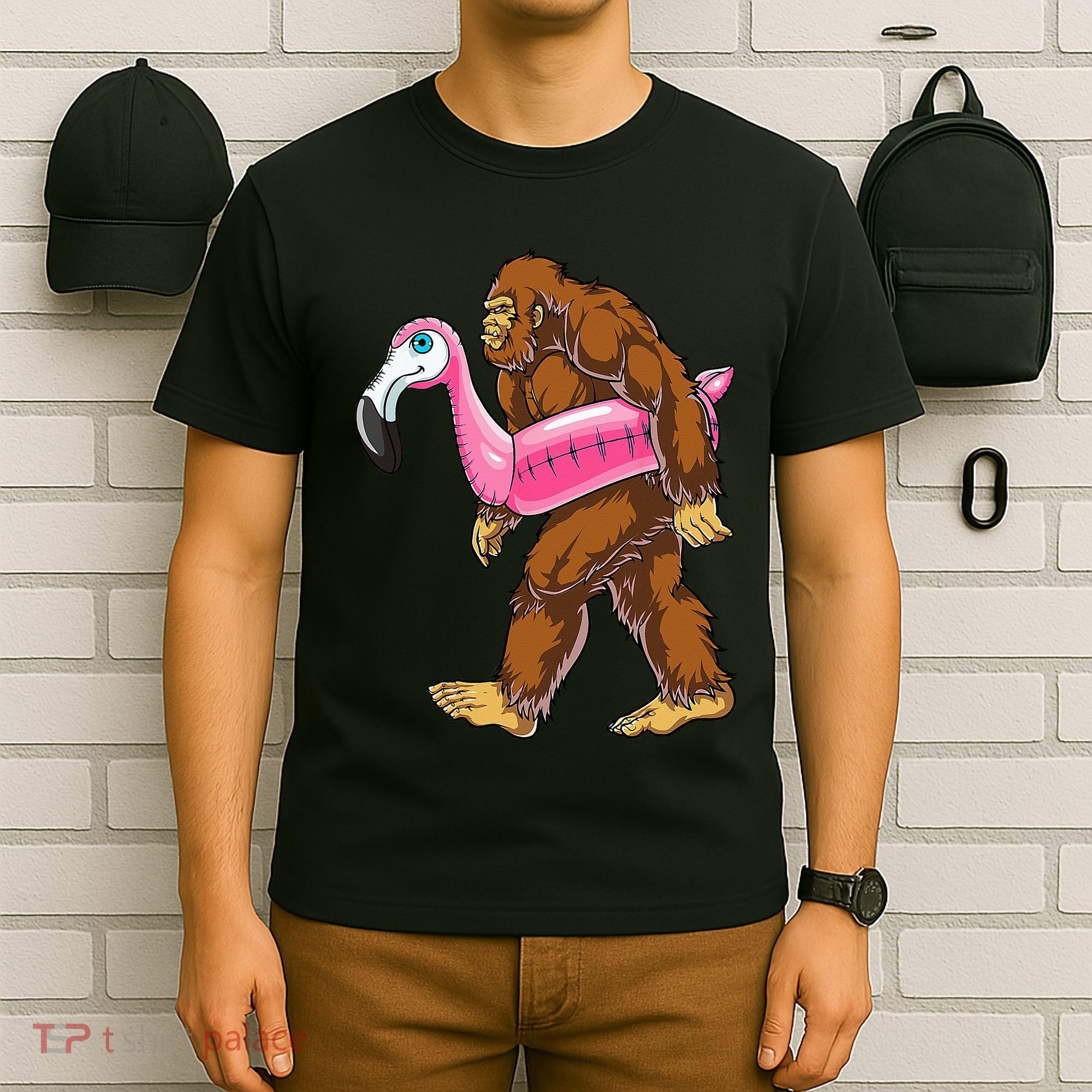 Pool Party Bigfoot Flamingo Wo Sasquatch Pink Float T-Shirt