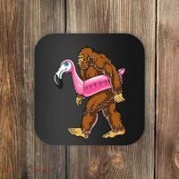 Pool Party Bigfoot Flamingo Wo Sasquatch Pink Float Coaster thumb 0