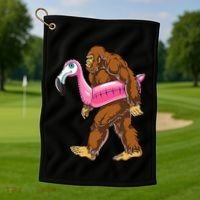 Pool Party Bigfoot Flamingo Wo Sasquatch Pink Float Golf Towel thumb 1